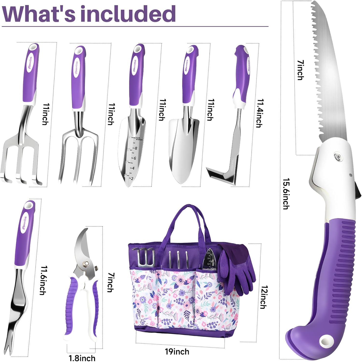 MelonArt Garden Tool Set, 10 Pcs Heavy Duty Gardening Tool Kit Women Garden Gift Set Aluminum with Non Slip Ergonomic