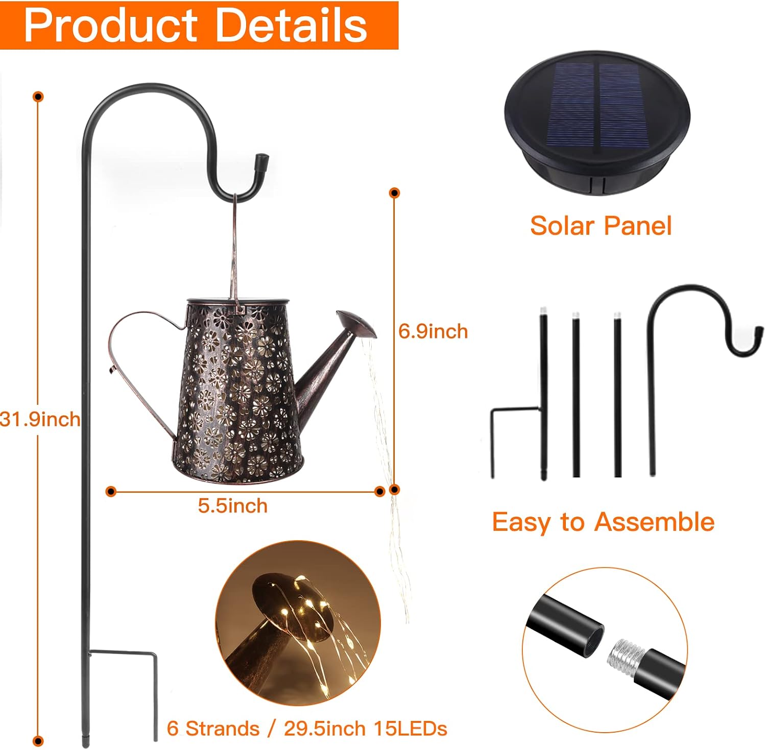 Solar Watering Can with Lights,Solar Outdoor Garden Decor Waterproof Large Hanging Lantern Landscape Lights Outside