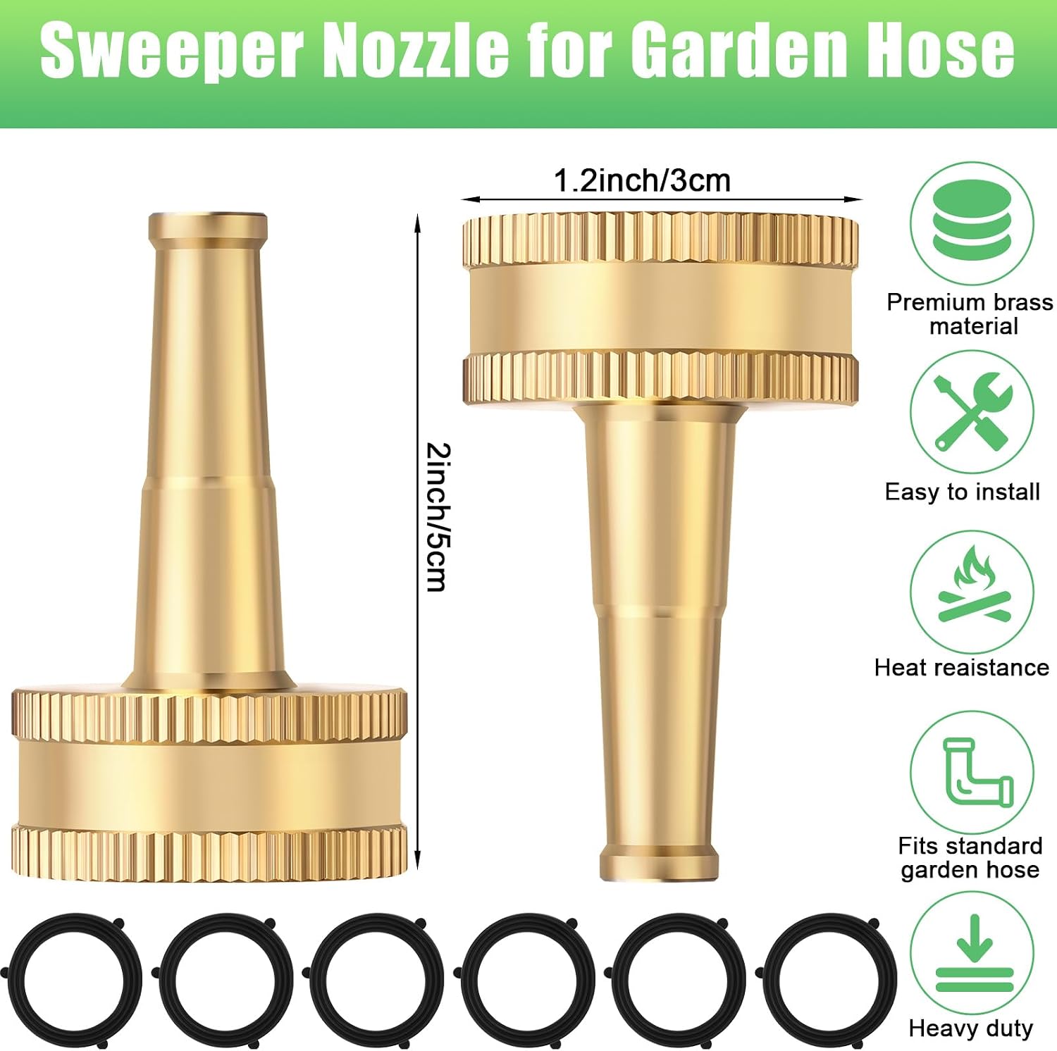 JaGely 12 Pack Brass Hose Nozzle for Garden, Jet Sweeper Nozzles Solid Brass 2" Jet Nozzle for Car Wash, Extra12 Garden