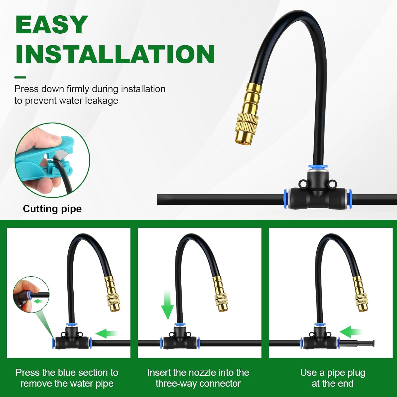 100FT Drip Irrigation System, 1/4" Garden Watering Misting System for Plant | 1/4" Tubing and 30pcs 360° Adjustable
