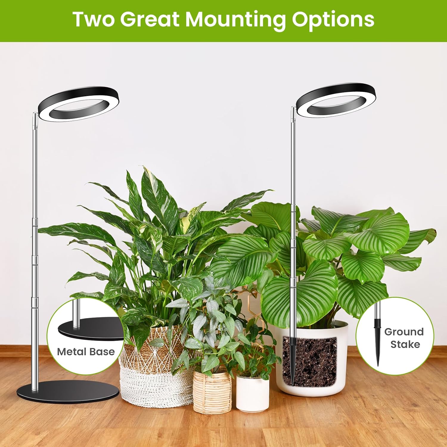 Kullsinss 6.3in Plant Lights for Indoor Growing, 80 LEDs Full Spectrum | Black Desk Plant Light with 2 Mounting