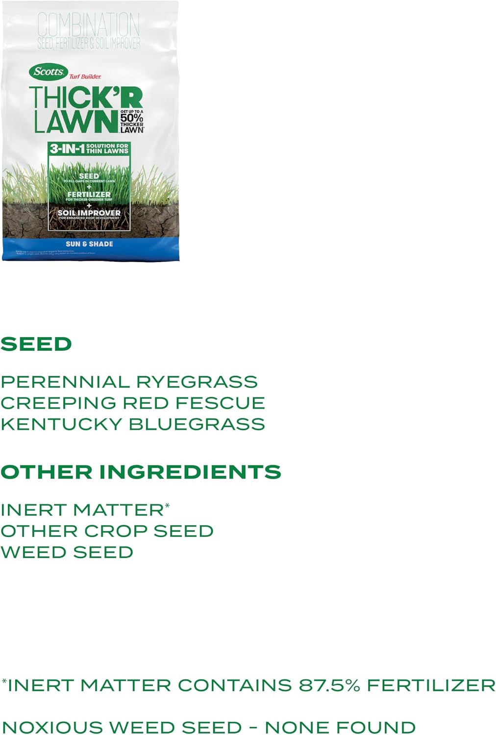 Scotts Turf Builder Thick'R Lawn Sun & Shade, 40 lbs. | Combination Grass Seed, Lawn Fertilizer and Soil Improver