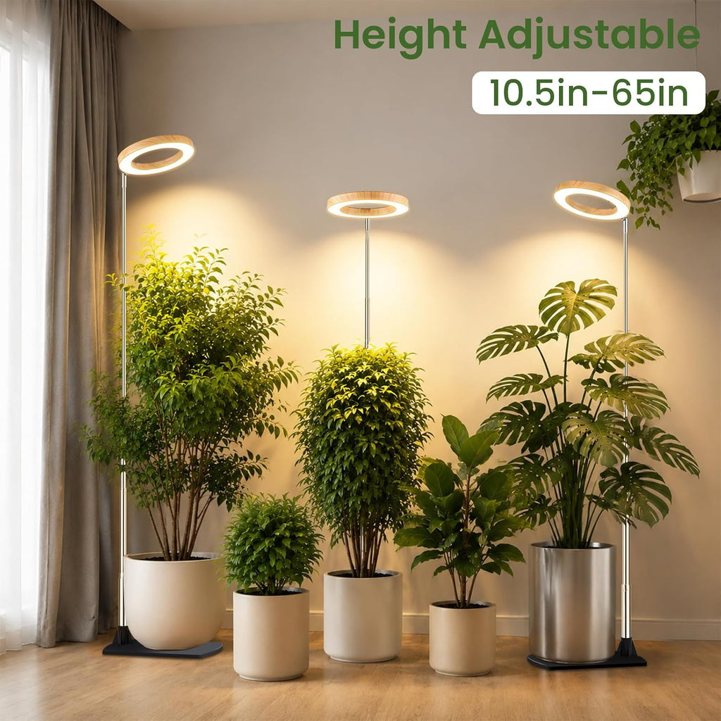 LBW Grow Lights for Indoor Plants, 6.3" Full Spectrum Plant Light with Base | Bamboo Grain, 65" Adjustable for Indoor