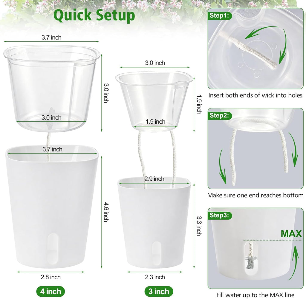 4 Inch Self Watering Pots for Indoor Plants, 10 Pack Clear Nursery Pots with Drainage & Water Level Indicator, Plant