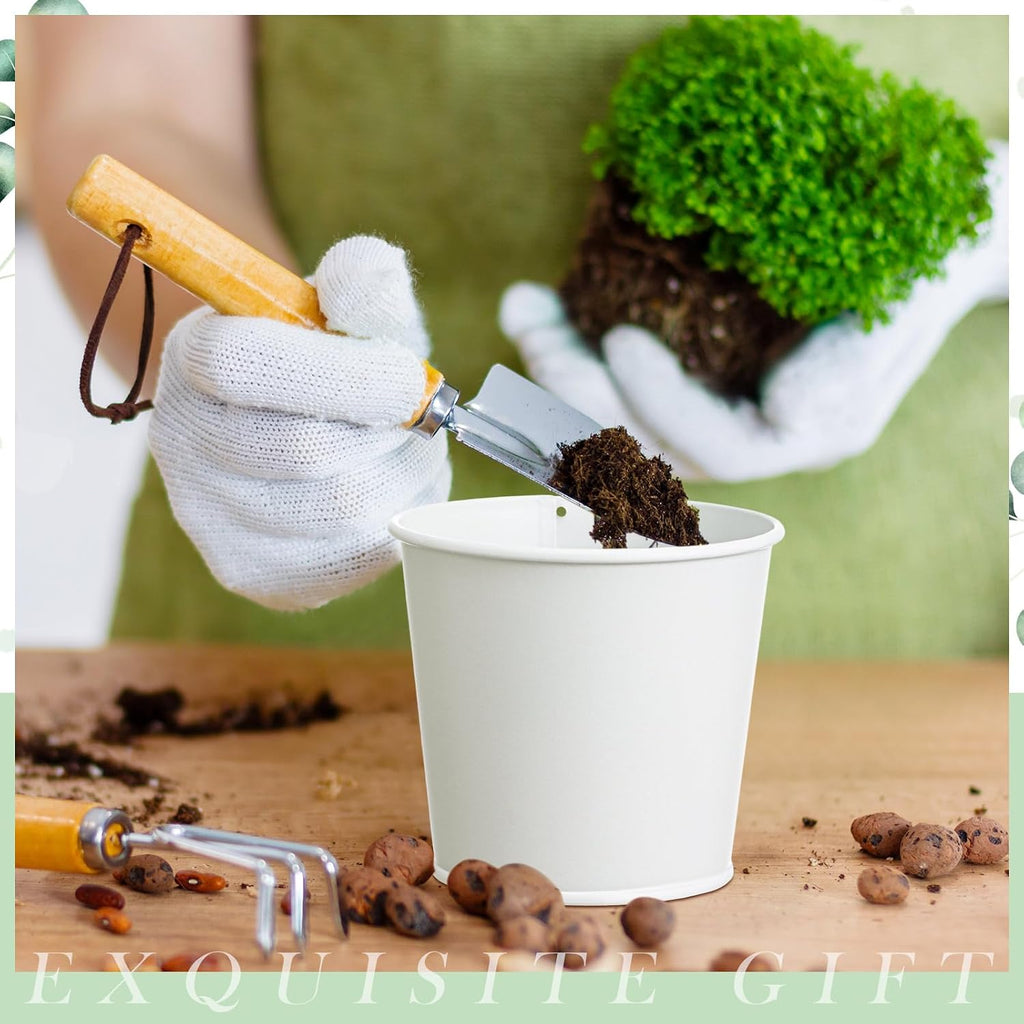 FoldTier 2 Sets Indoor Herb Garden Planter Kit with 10 Metal Pots, White | Metal Pots with Drainage Holes, Plant Labels