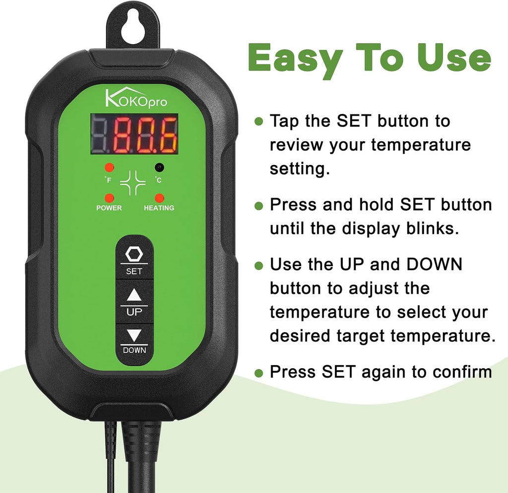 10"x 20" Seedling Heat Mat and Digital Thermostat Combo Set - KOKOPRO Warm Hydroponic Heating Pad for Seed Germination
