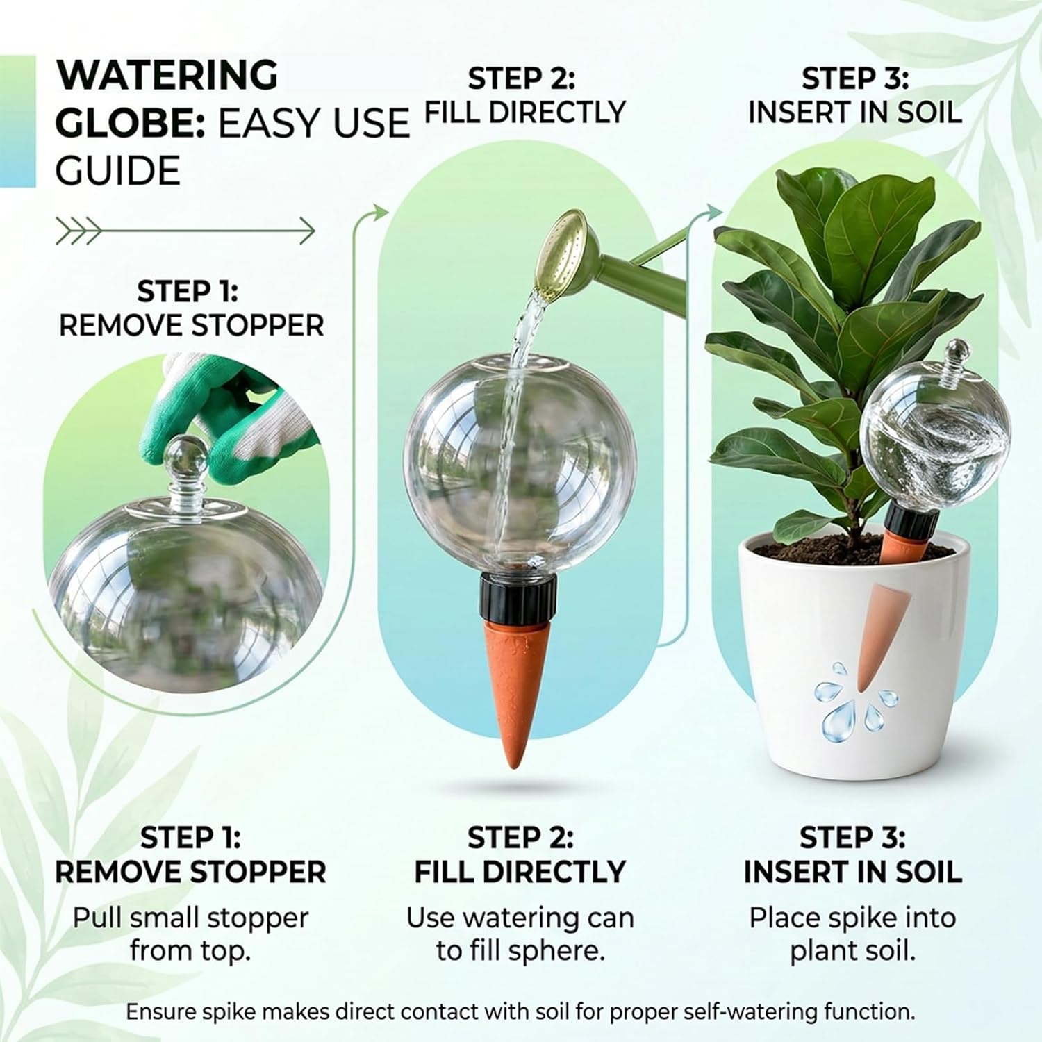 2 Pack 26 oz Extra Large Plant Self Watering Globes to 3 Weeks Watering | Shuomeng Extra Large Self Watering Globes