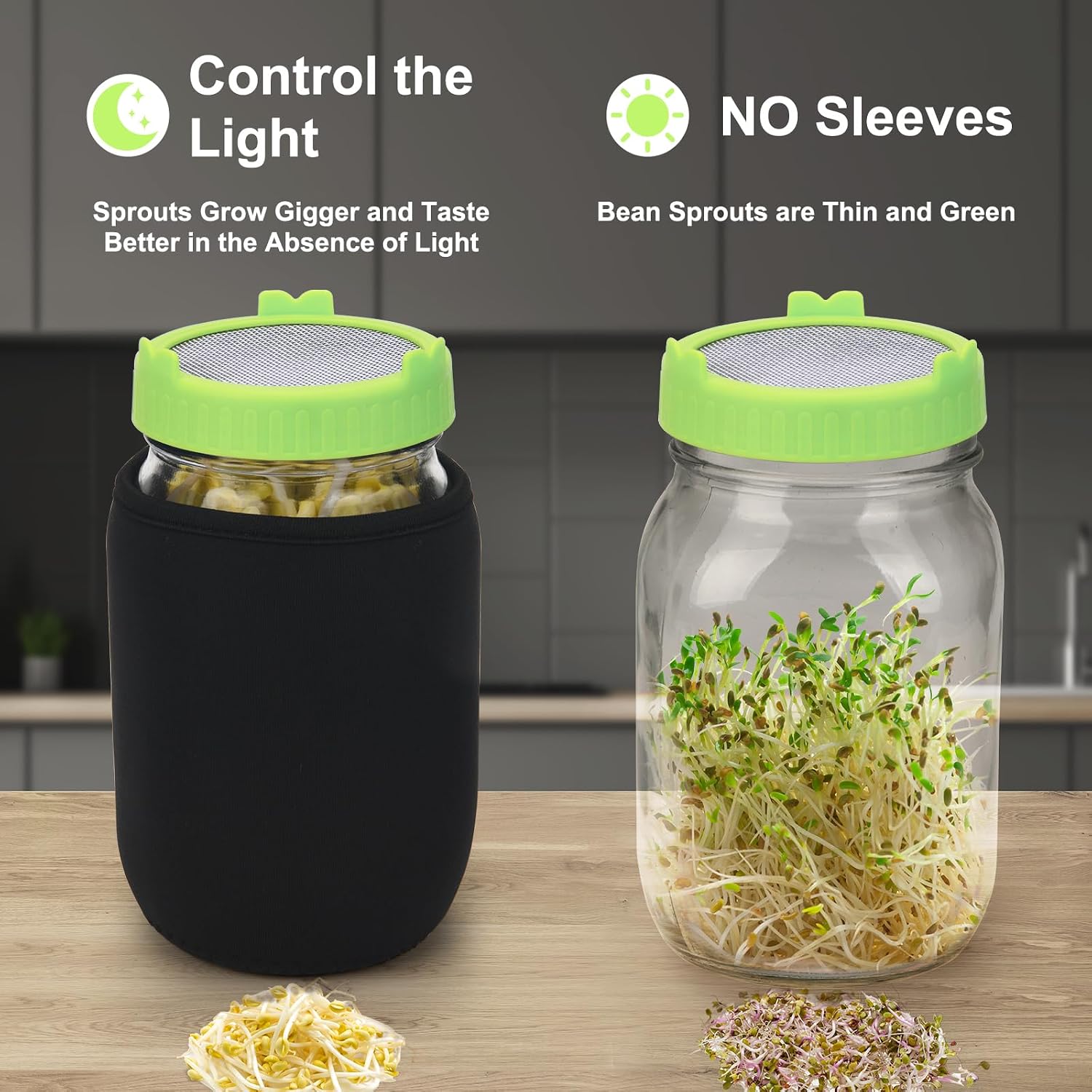  [Large Size] 68oz Sprouting Kit, 2 Sprouting Jar Kits, Wide Mouth Jars with Stainless Steel Screen Sprout Lid, 2000ml