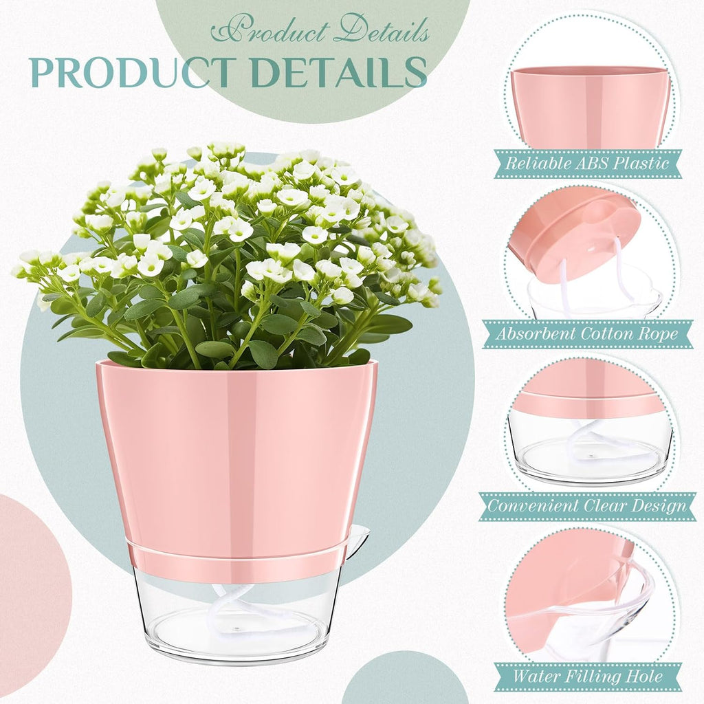 Funnymoom 6 Pack 6 Inch Self Watering Plant Pots Self Watering Planters with with Visual Reservoir and Drainage Hole