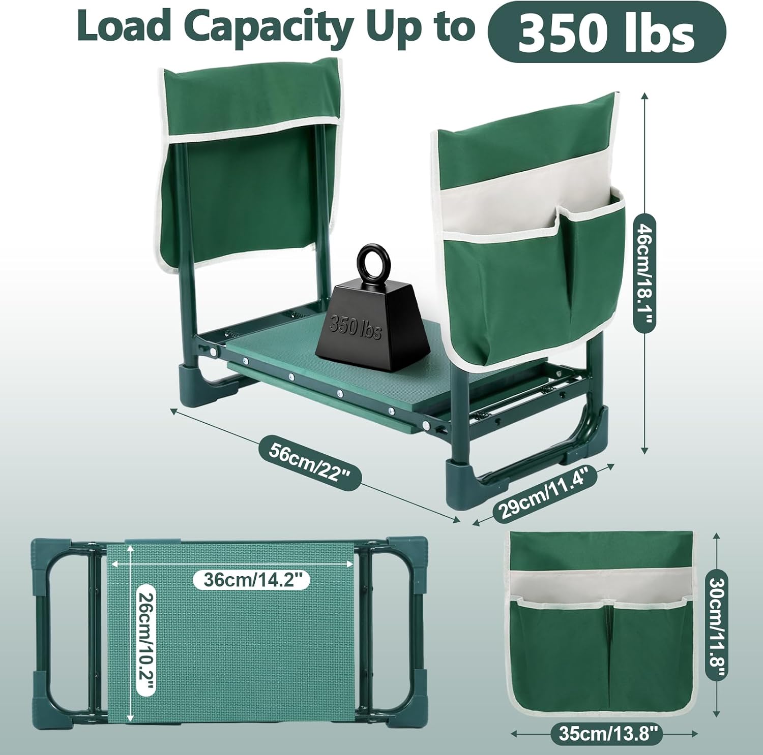 Garden Kneeler and Seat Heavy Duty, Upgraded 350 lbs Load Capacity Garden Bench, 2-in-1 Foldable Gardening Stool, Foam