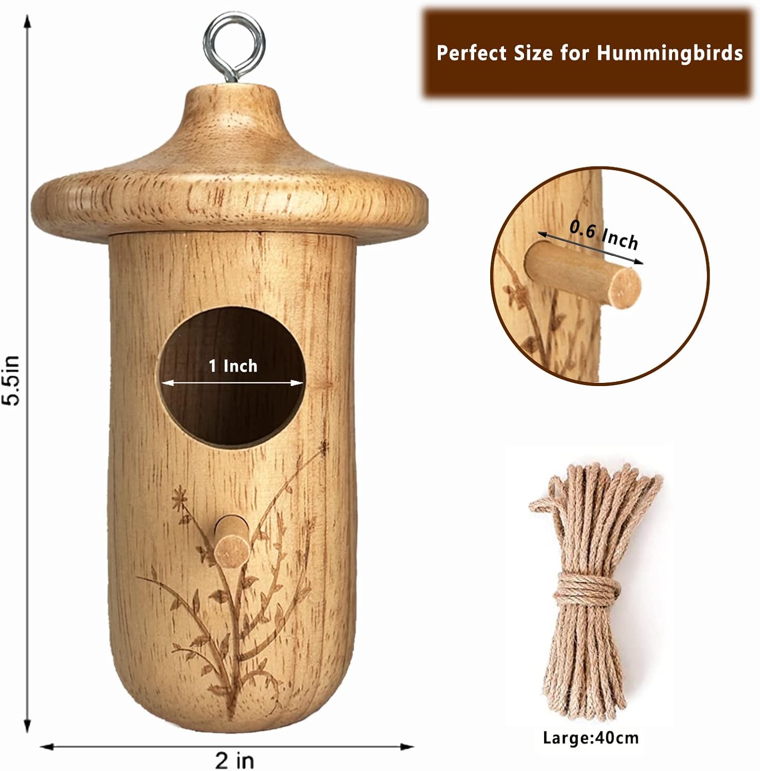 Hummingbird House, 3Pcs Humming Bird House for Outside Hanging, Natural Wooden Hummingbird Nest, Gardening Gifts Home