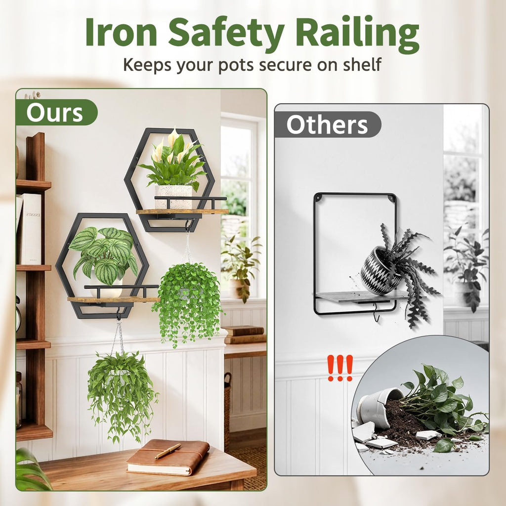 LASZOLA Plant Picture Frame Holder Shelf Wall Window Indoor, 2 Pcs Brown | Modern Floating Flower Hanger Wall Mounted
