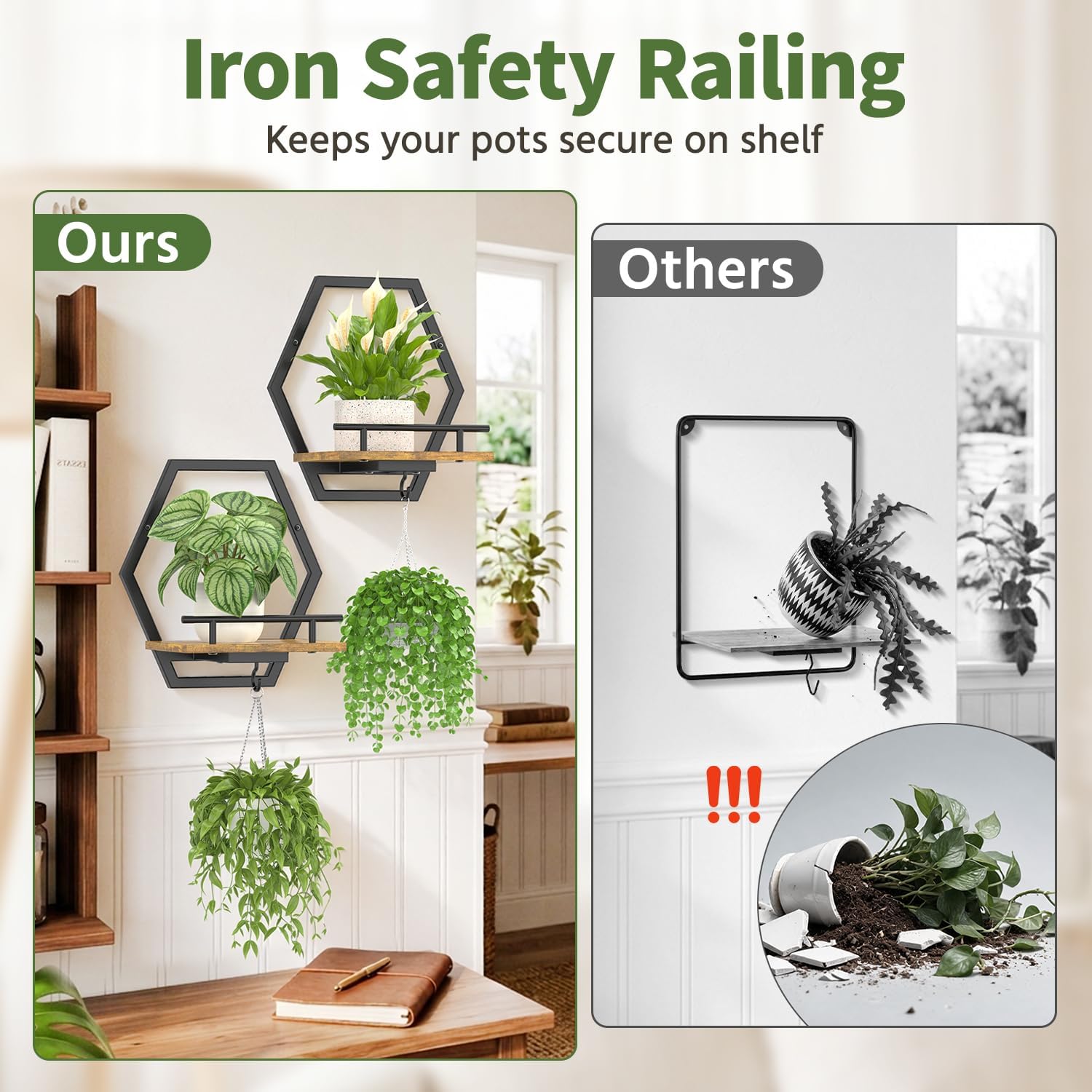 LASZOLA Plant Picture Frame Holder Shelf Wall Window Indoor, 2 Pcs Brown | Modern Floating Flower Hanger Wall Mounted