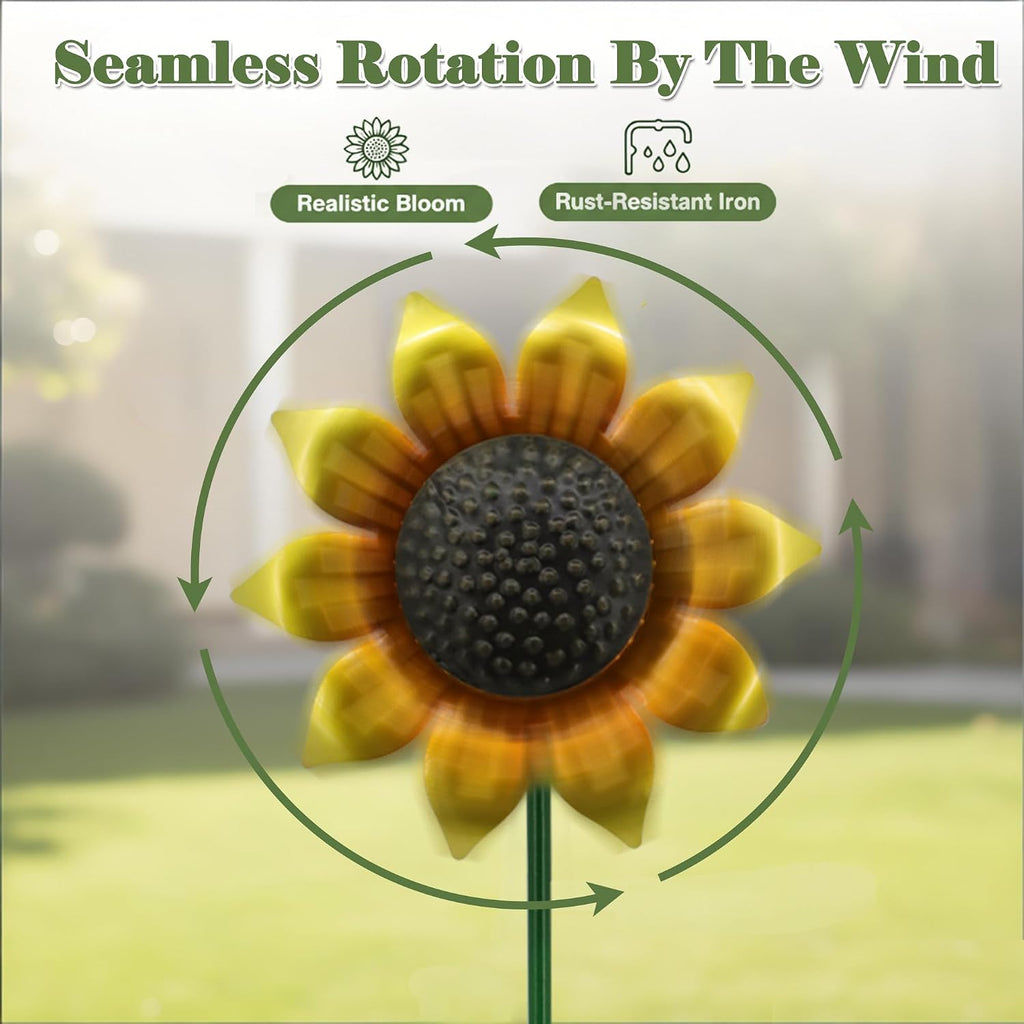 Sunflowers Metal Yard Art Wind Spinners Outdoor Decoration Stakes | 5pcs Lawn Ornaments, Lawn Decorations Garden