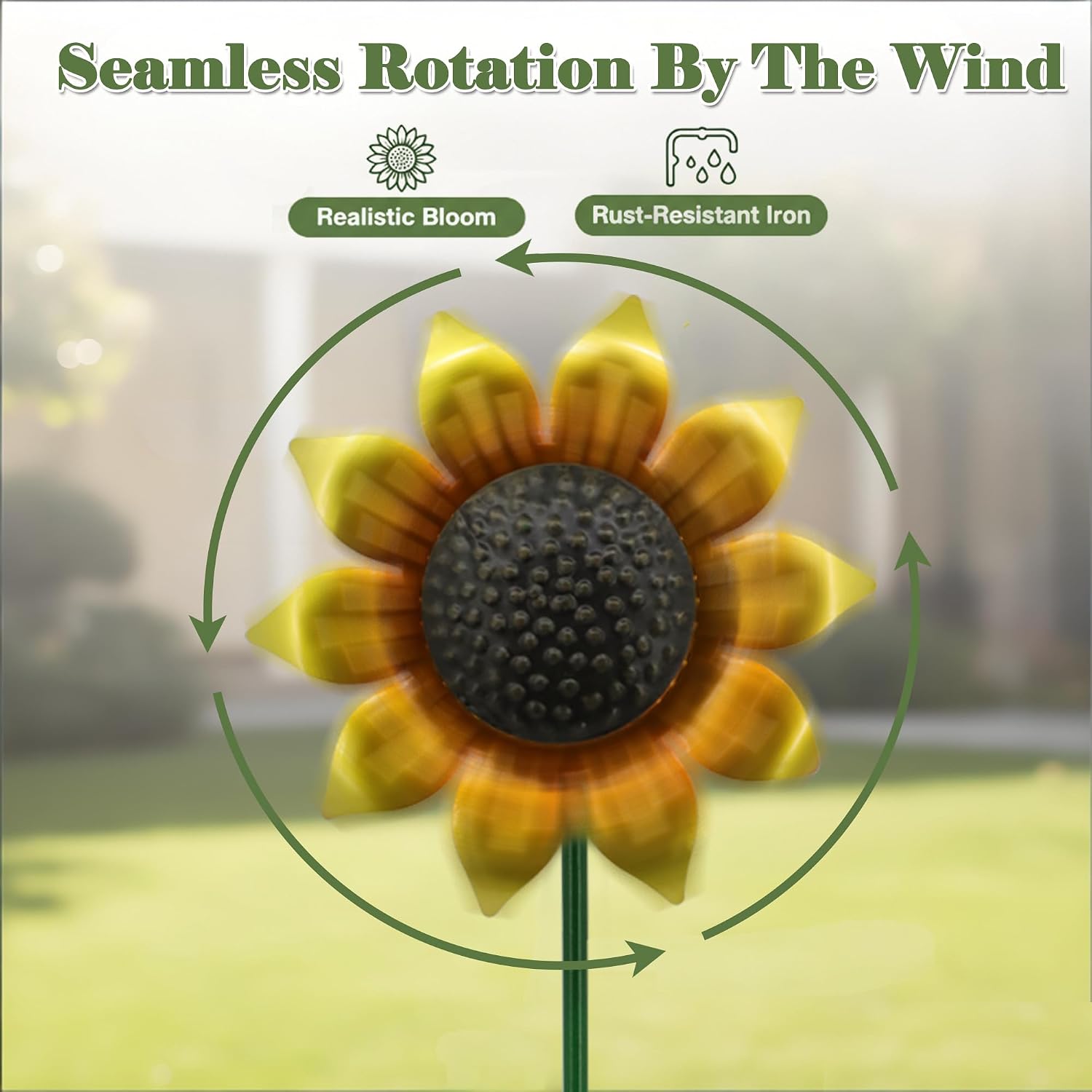 Sunflowers Metal Yard Art Wind Spinners Outdoor Decoration Stakes | 5pcs Lawn Ornaments, Lawn Decorations Garden