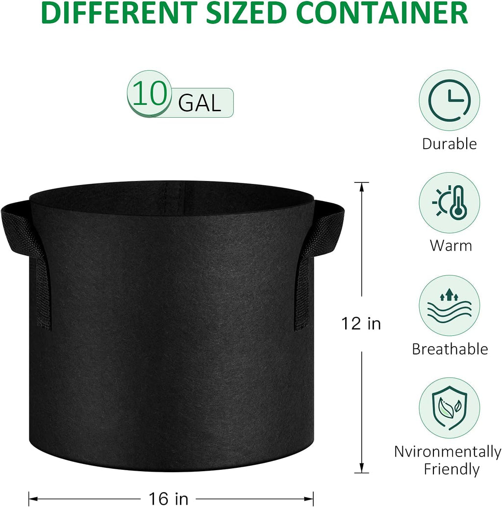 JNYONG 12-Pack 10 Gallon Thickened Non-Woven Grow Bags | Aeration Fabric Pots with Handles