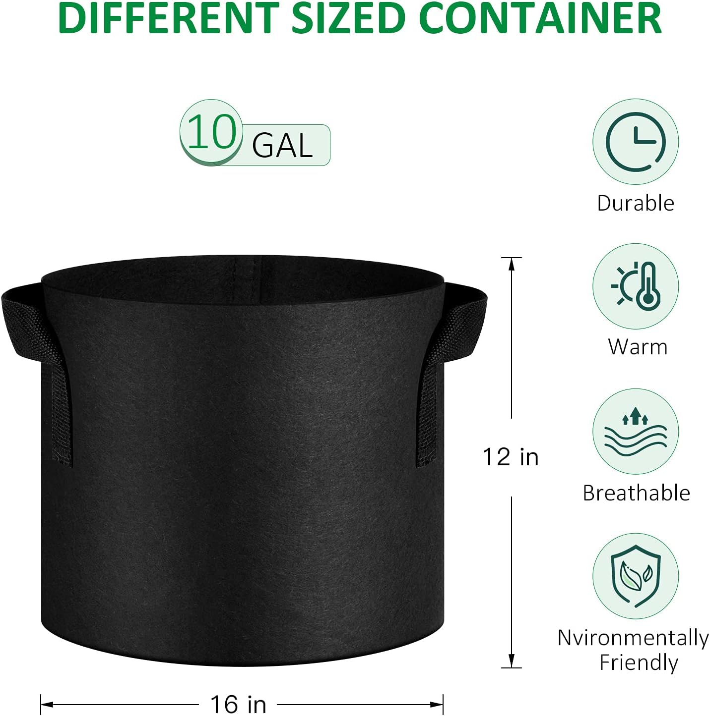 JNYONG 12-Pack 10 Gallon Thickened Non-Woven Grow Bags | Aeration Fabric Pots with Handles