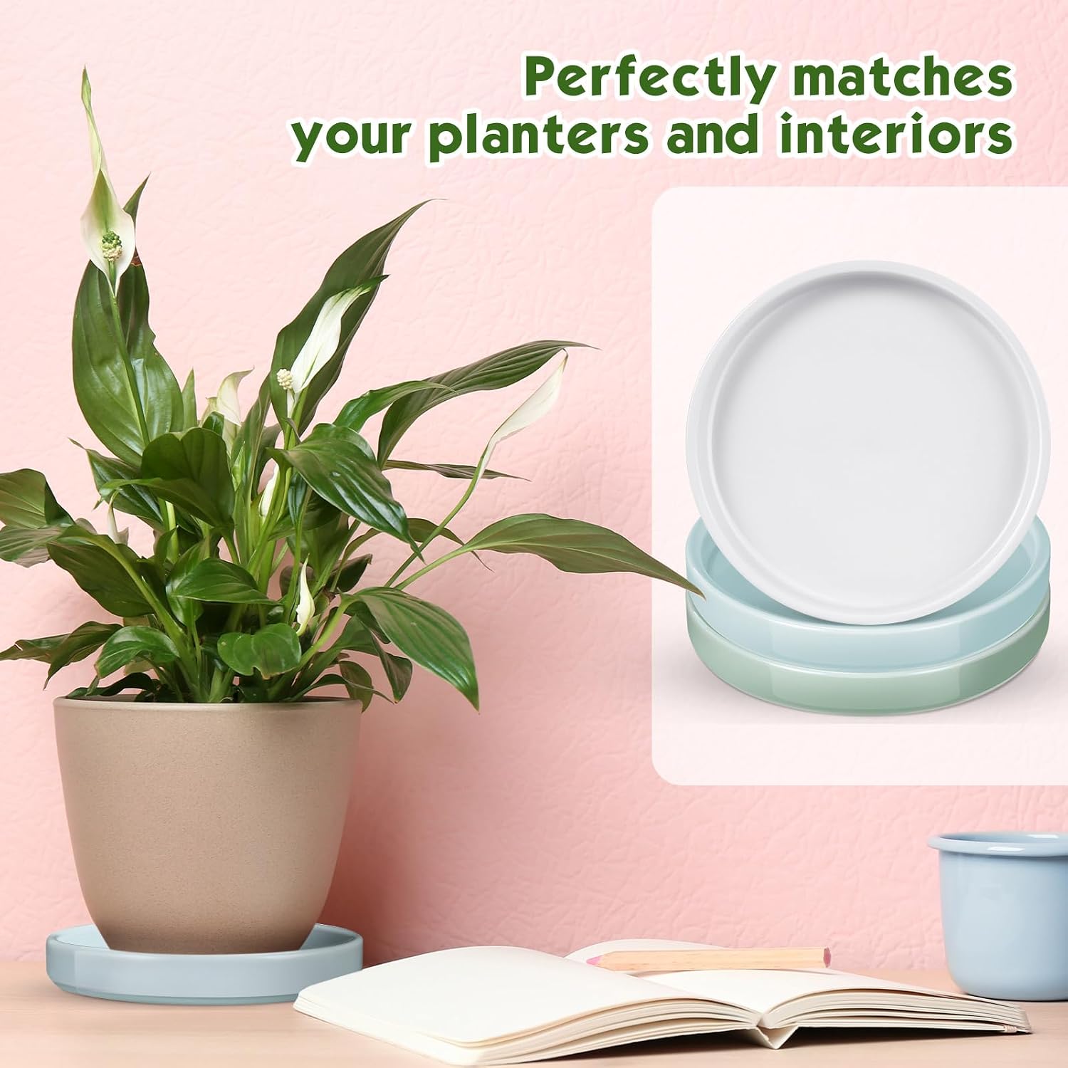 Zubebe 3 Pcs 7 Inch Ceramic Plant Saucer Round Planter Pot Drainage Tray Planter Water Drip Tray Flower Pot Saucers for