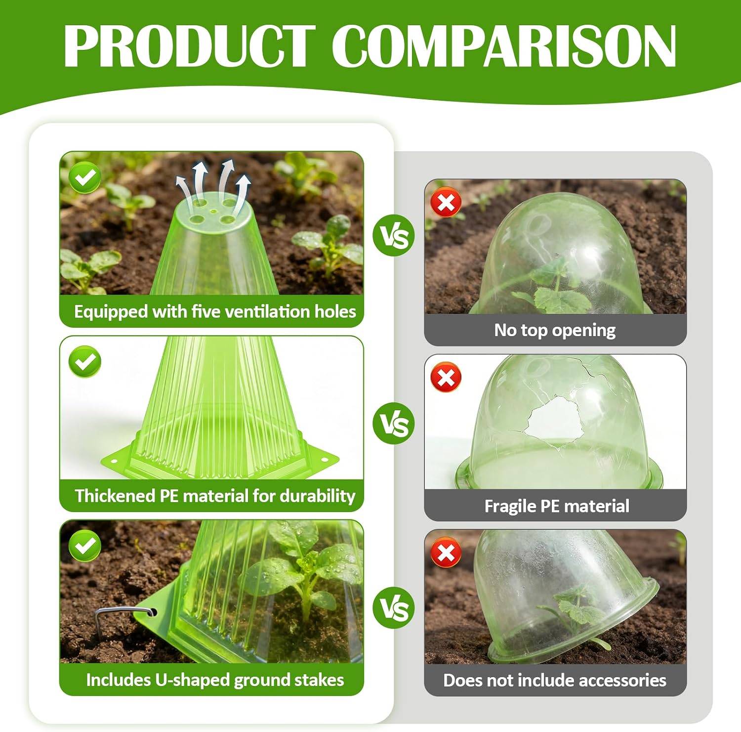 40PCS Garden Cloches for Plants with 80PCS Ground Stakes,Reusable Plant Bell Cover,Plastic Small Plant Seedling