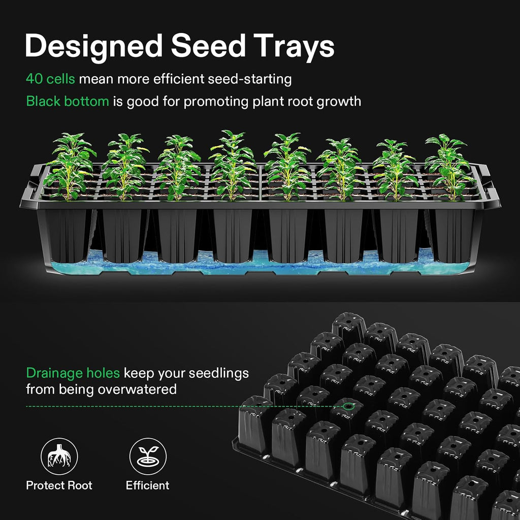 VIVOSUN 1-Pack Seed Starter Kit, 40-Cell Tray, LED Lights and Heat Mat | 10"x20.75" Seedling Heating Mat, 3.6" Higher