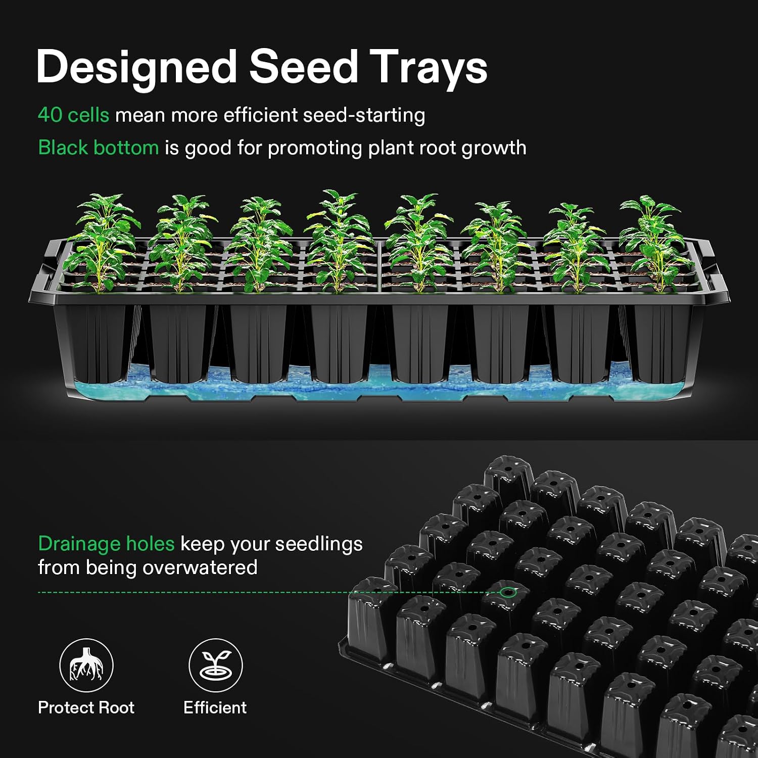 VIVOSUN 1-Pack Seed Starter Kit, 40-Cell Tray, LED Lights and Heat Mat | 10"x20.75" Seedling Heating Mat, 3.6" Higher