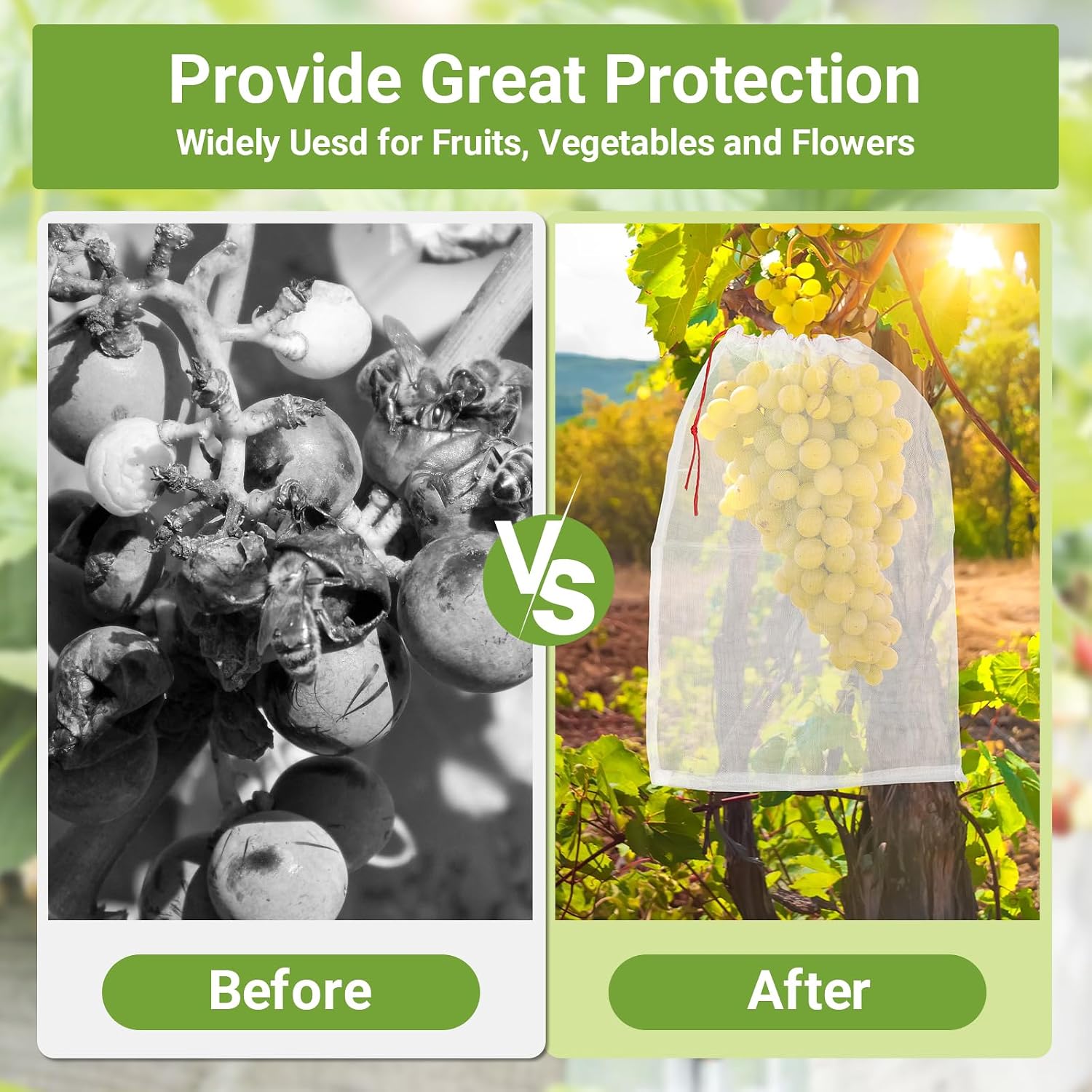 Mesh Fruit Protector Bags, 50 PCS 14x21 Inch Large Fruit Bags for Fruit Trees, Durable Garden Barrier Netting Bag