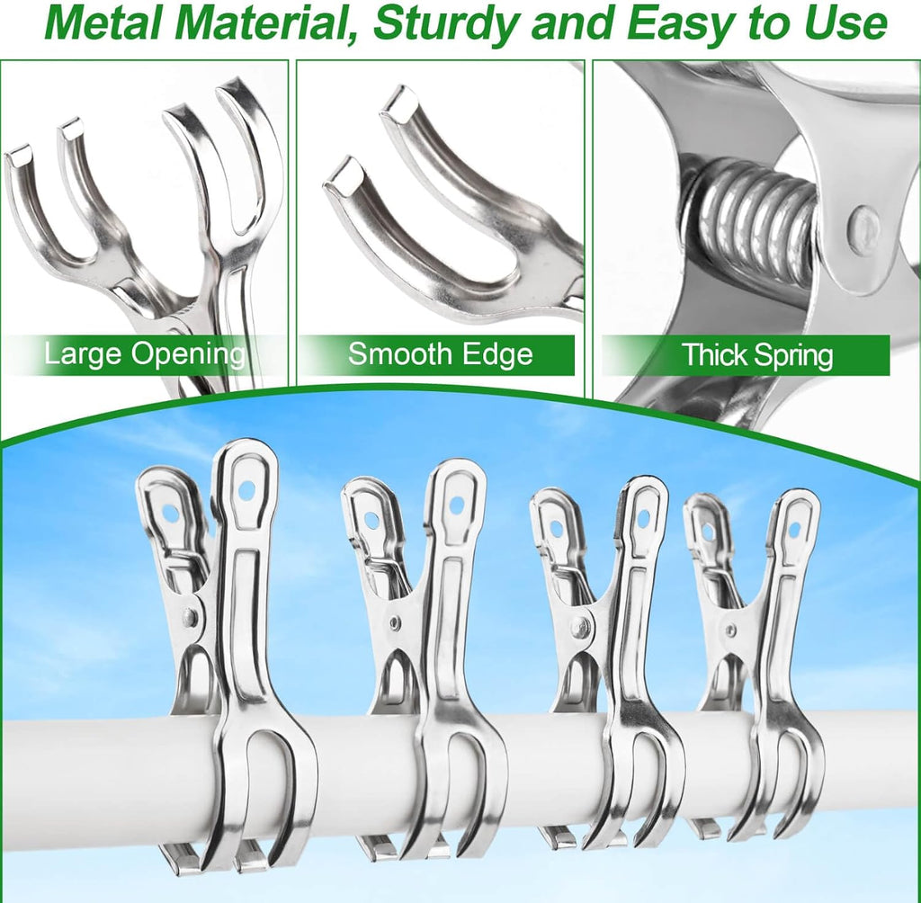 60 Pack Large Garden Clips for Netting, Clamps with 2''Jaw Opening | 3.3'' Stainless Steel Greenhouse Clamps for 3/4"