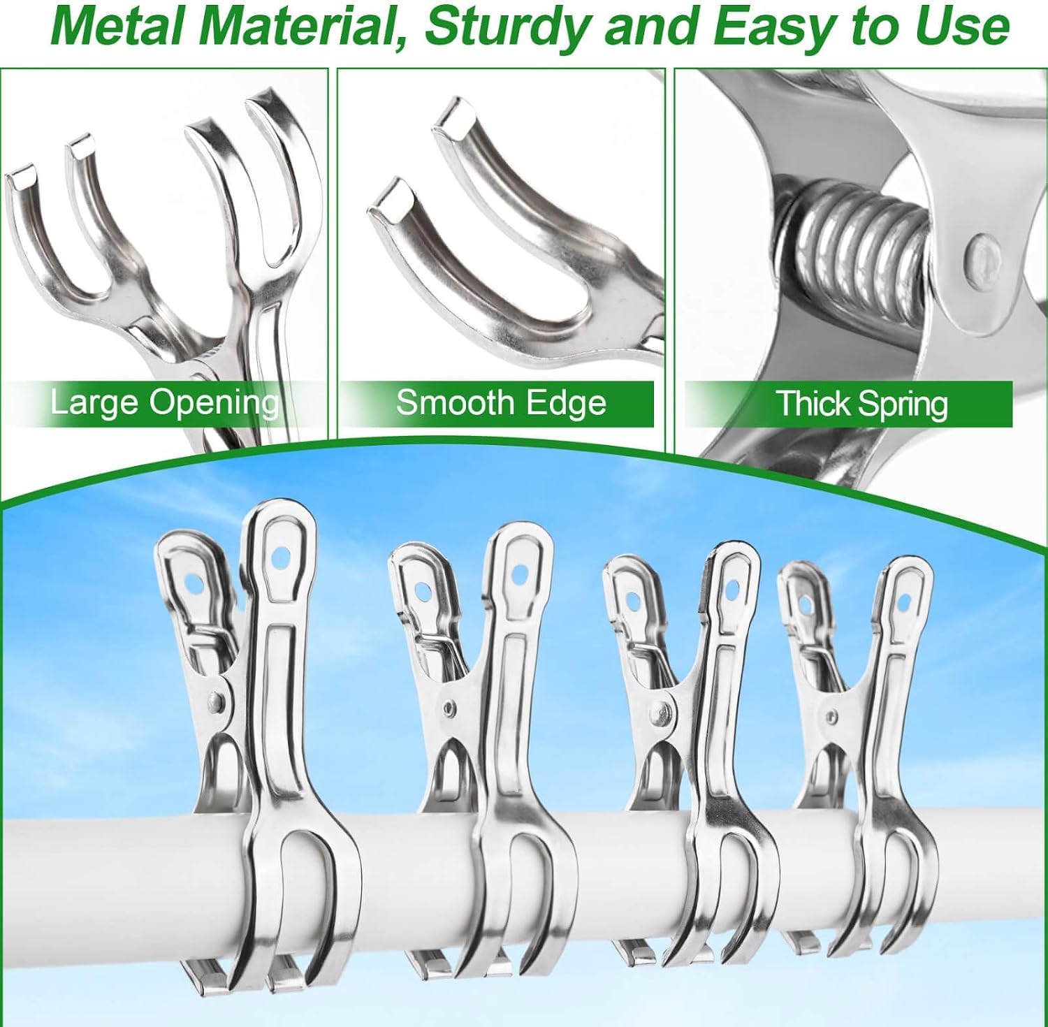 60 Pack Large Garden Clips for Netting, Clamps with 2''Jaw Opening | 3.3'' Stainless Steel Greenhouse Clamps for 3/4"