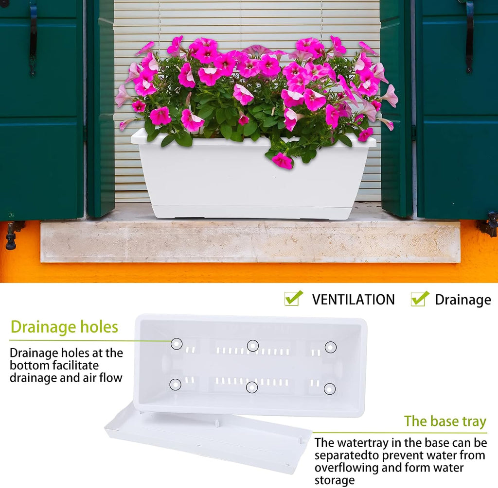 CHUKEMAOYI Window Box Planter, 7 Pack Plastic Vegetable Flower Planters Boxes 17 Inches Rectangular Flower Pots with