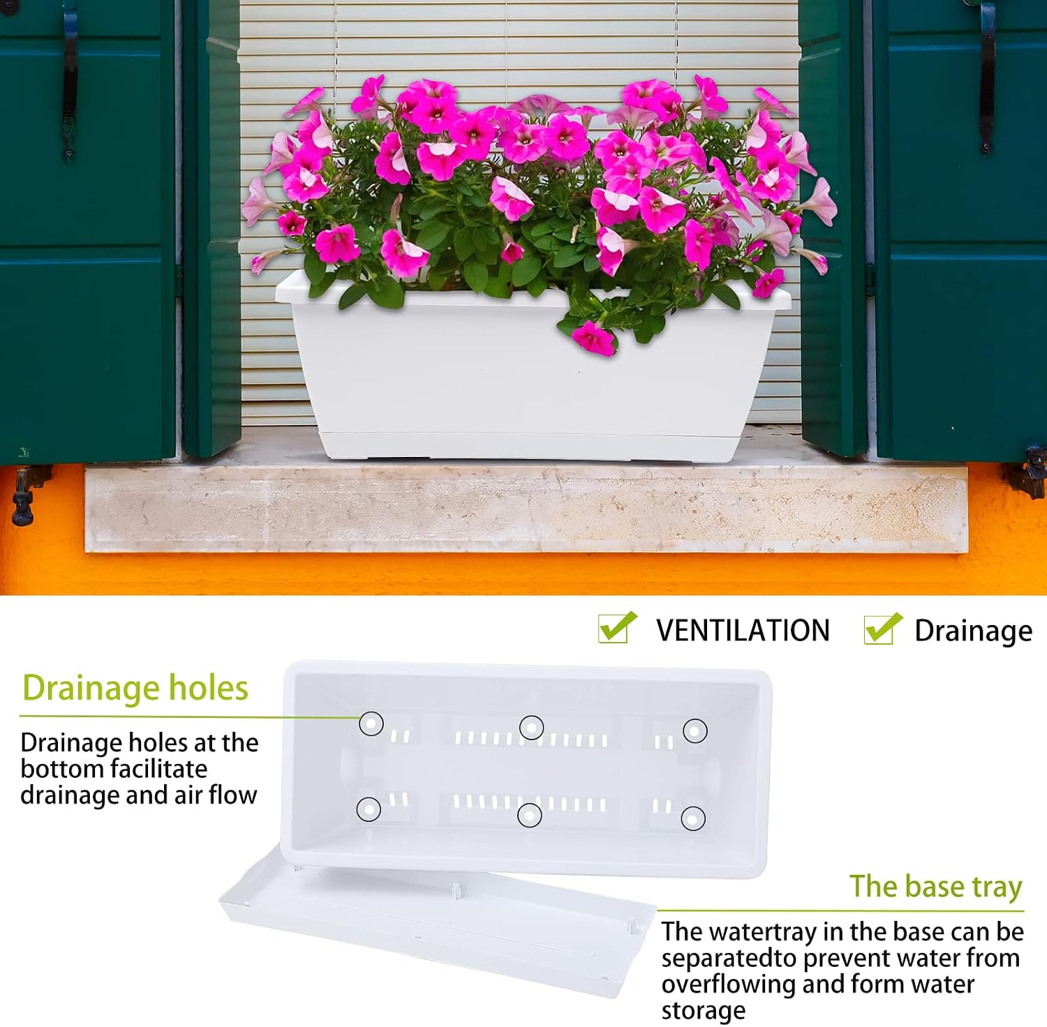 CHUKEMAOYI Window Box Planter, 7 Pack Plastic Vegetable Flower Planters Boxes 17 Inches Rectangular Flower Pots with