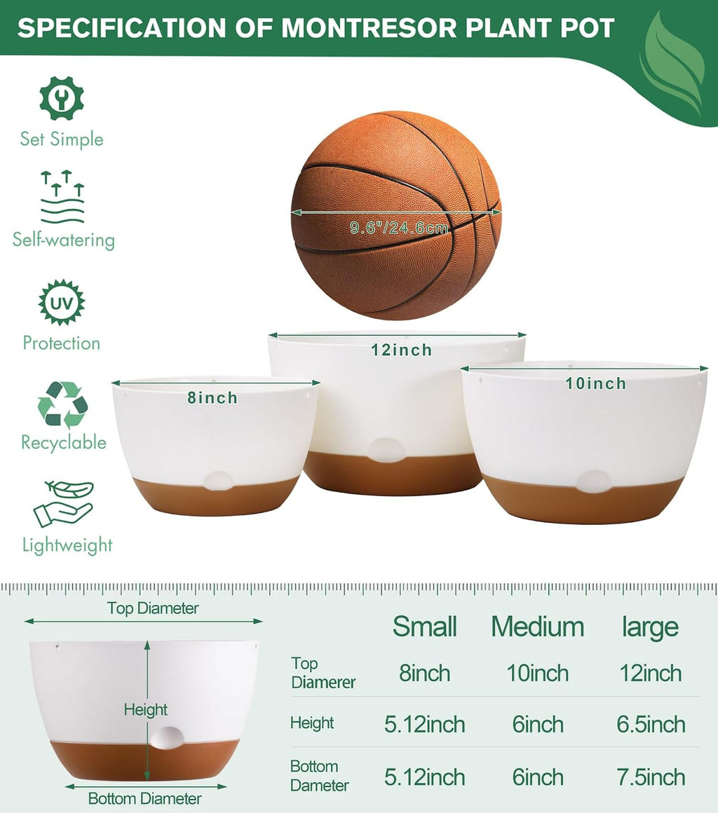 3 Pack 8/10/12 Inch Hanging Planters for Indoor Plants with Self-Watering Includes Hanging Pots for Plants, Outdoor