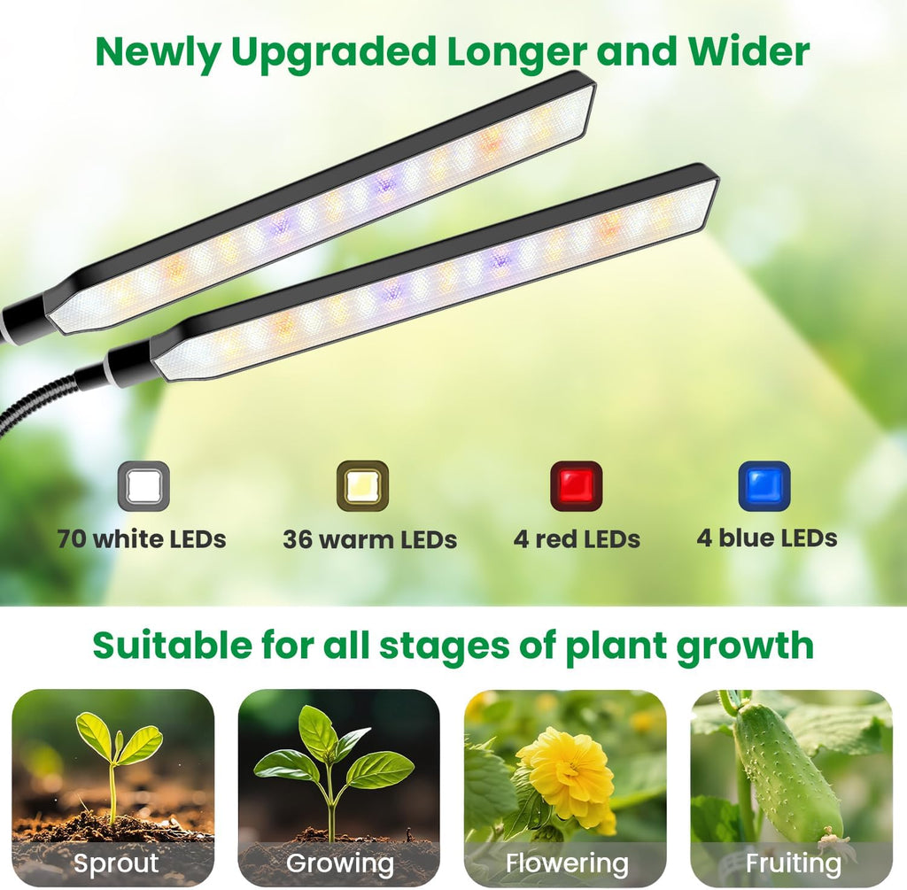 Aumtrly Grow Light Clip on, 2 Pack Black, 228 LED Full Spectrum Plant Lamp | for Seed Starting and Indoor Plants
