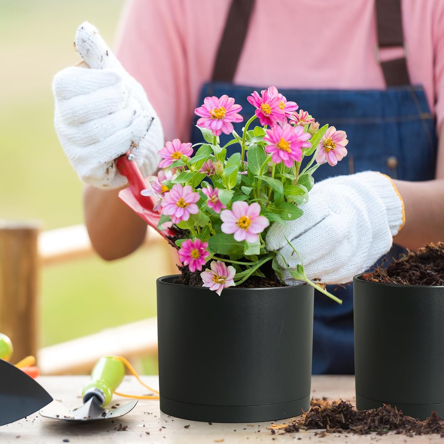 Large Plant Pots Set of 3 – 8", 9", 10" Indoor Flower Pots with Drainage Holes and Saucers, Big Planters for Monstera