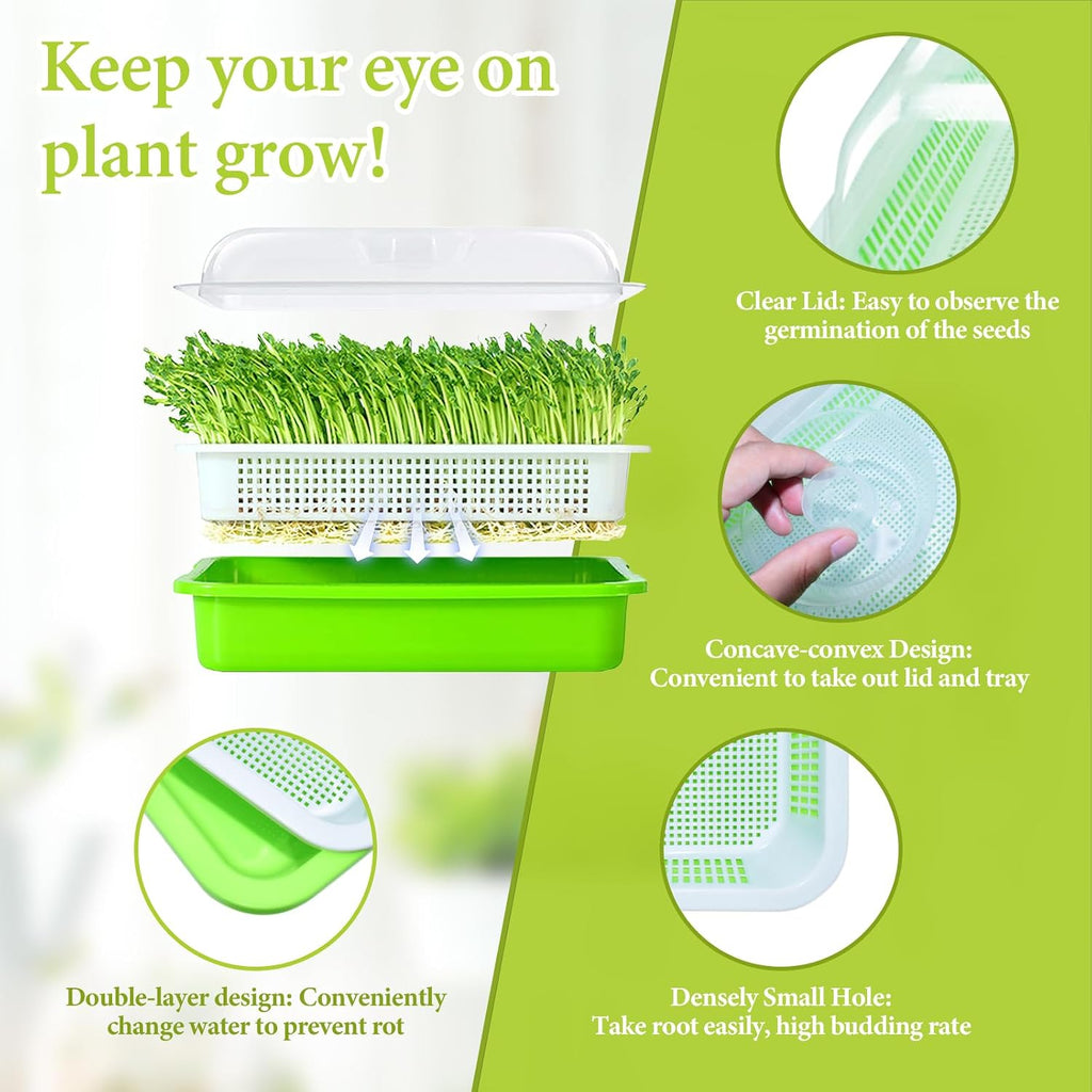 8 Pack Seed Sprouter Trays with Lids- Soil-Free Cultivation Germination Tray, BPA Free Micro Greens Growing Trays Seed
