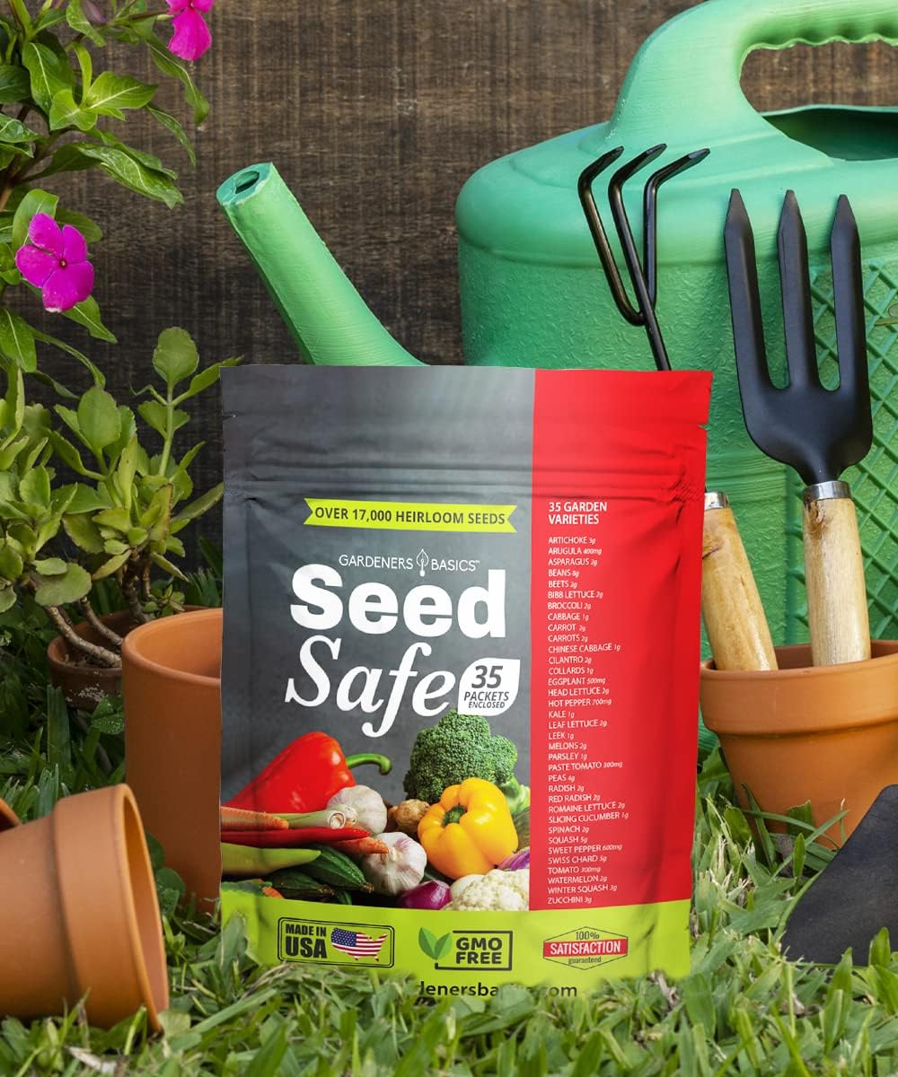 Gardeners Basics Seed Safe Kit - 35 Easy to Grow Heirloom Vegetable Seeds for Beginners - Non GMO Garden Starter Set