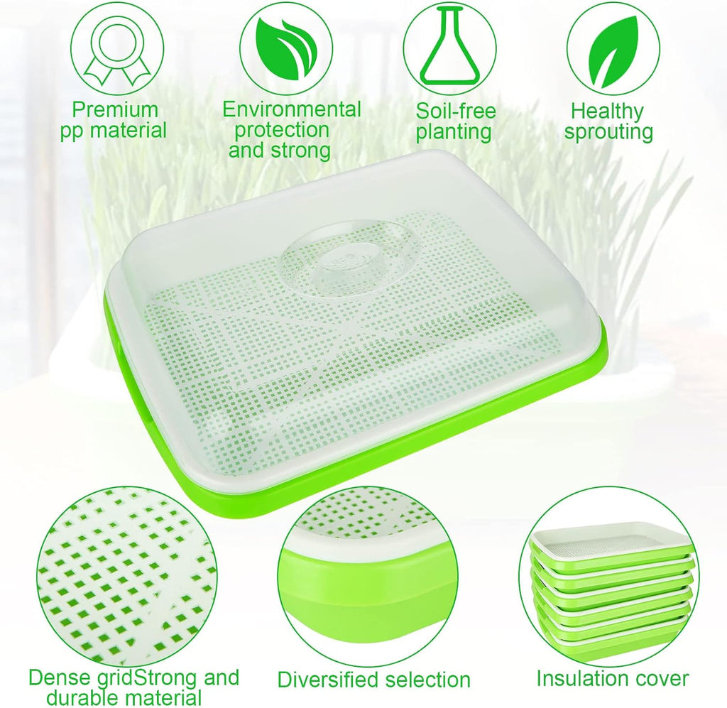 SHUESS 6 Pack Seed Sprouting Tray with Drain Holes BPA Free Nursery Tray Microgreens Growing Trays Wheatgrass Grower