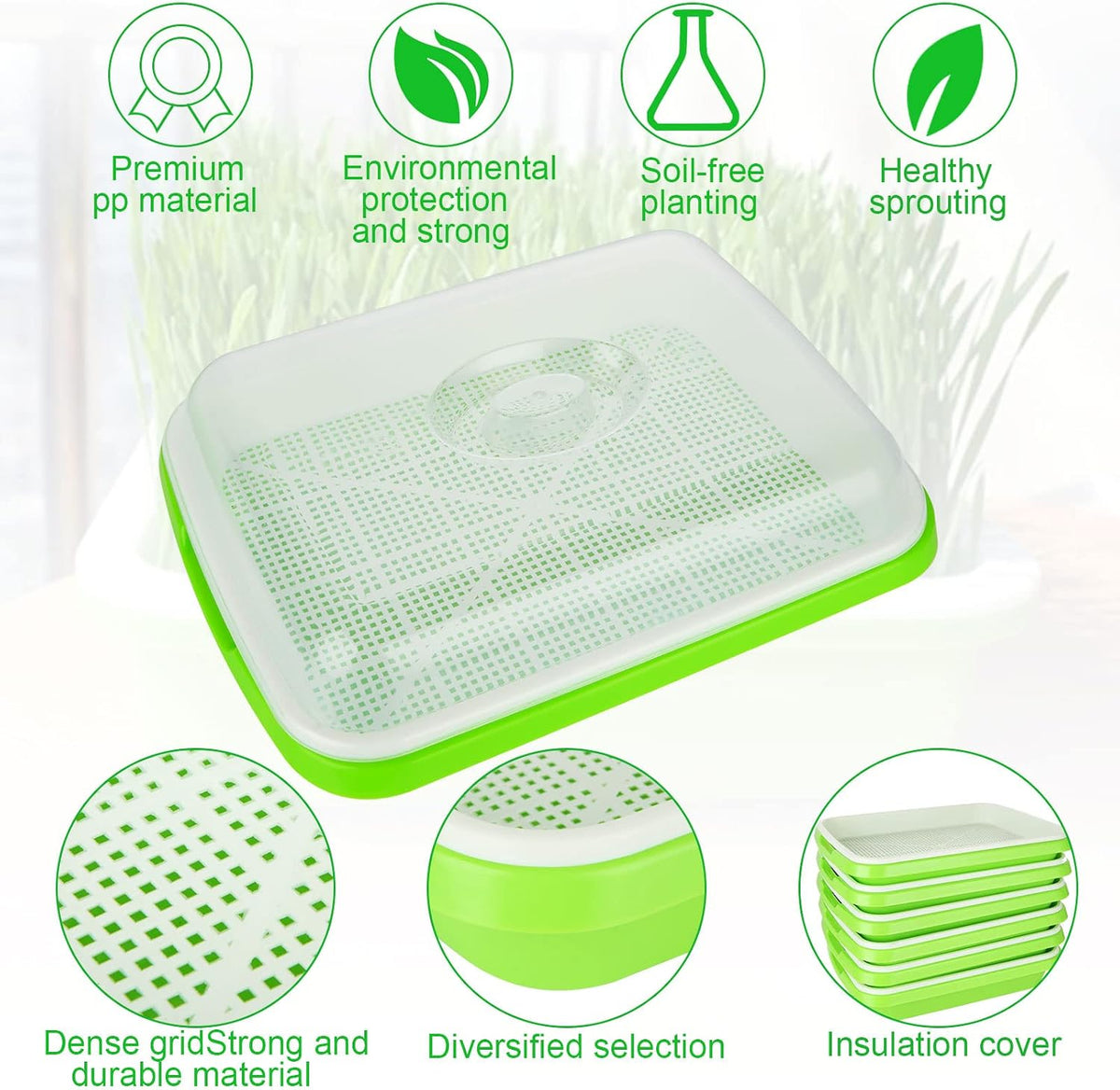 SHUESS 6 Pack Seed Sprouting Tray with Drain Holes BPA Free Nursery Tray Microgreens Growing Trays Wheatgrass Grower