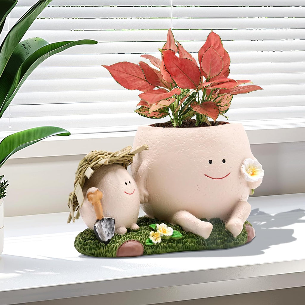 Smily Face Planter Pot Cute Resin Flower Head Planters for Indoor Outdoor Whimsical Succulent Pots for String of Pearls