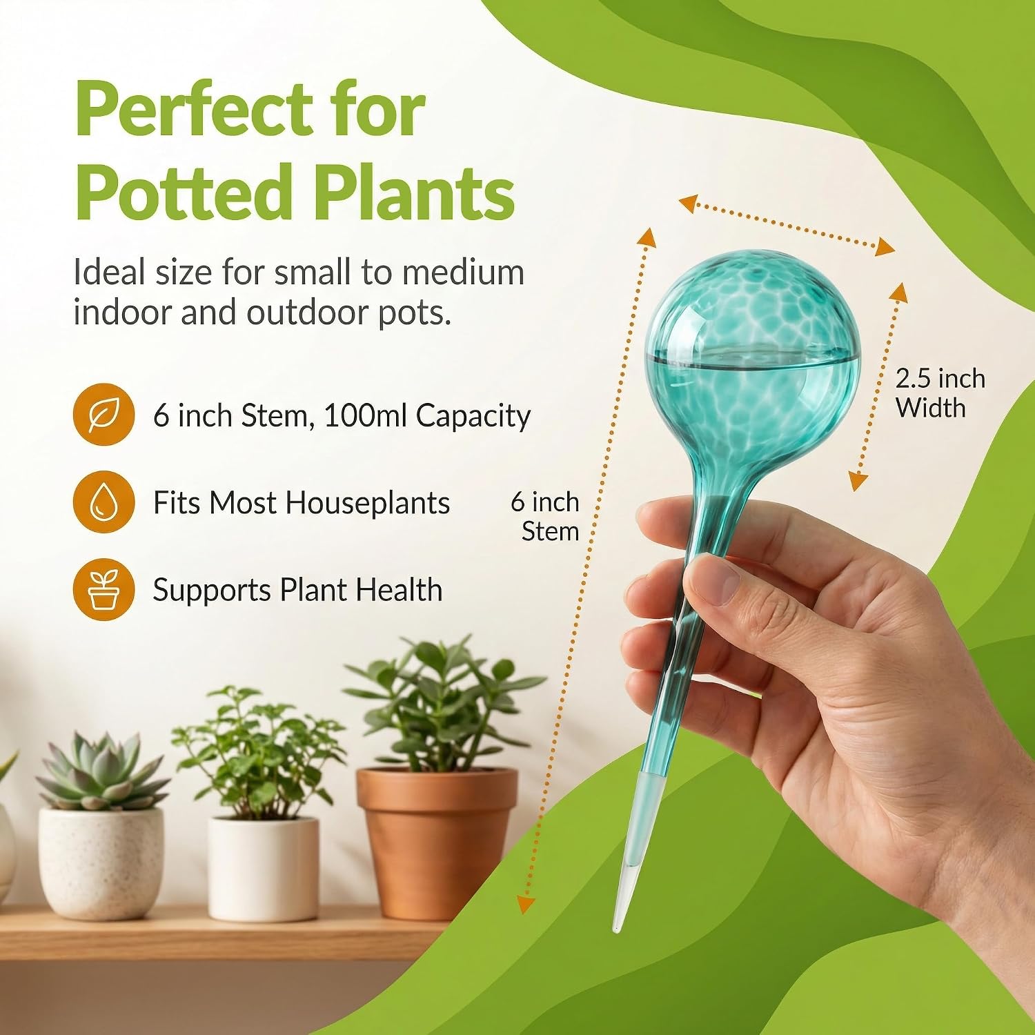 Little Green Leaf Automatic Plant Watering Globes Self Watering Planter Inserts (Set of 6) | Hands Free Multicolor