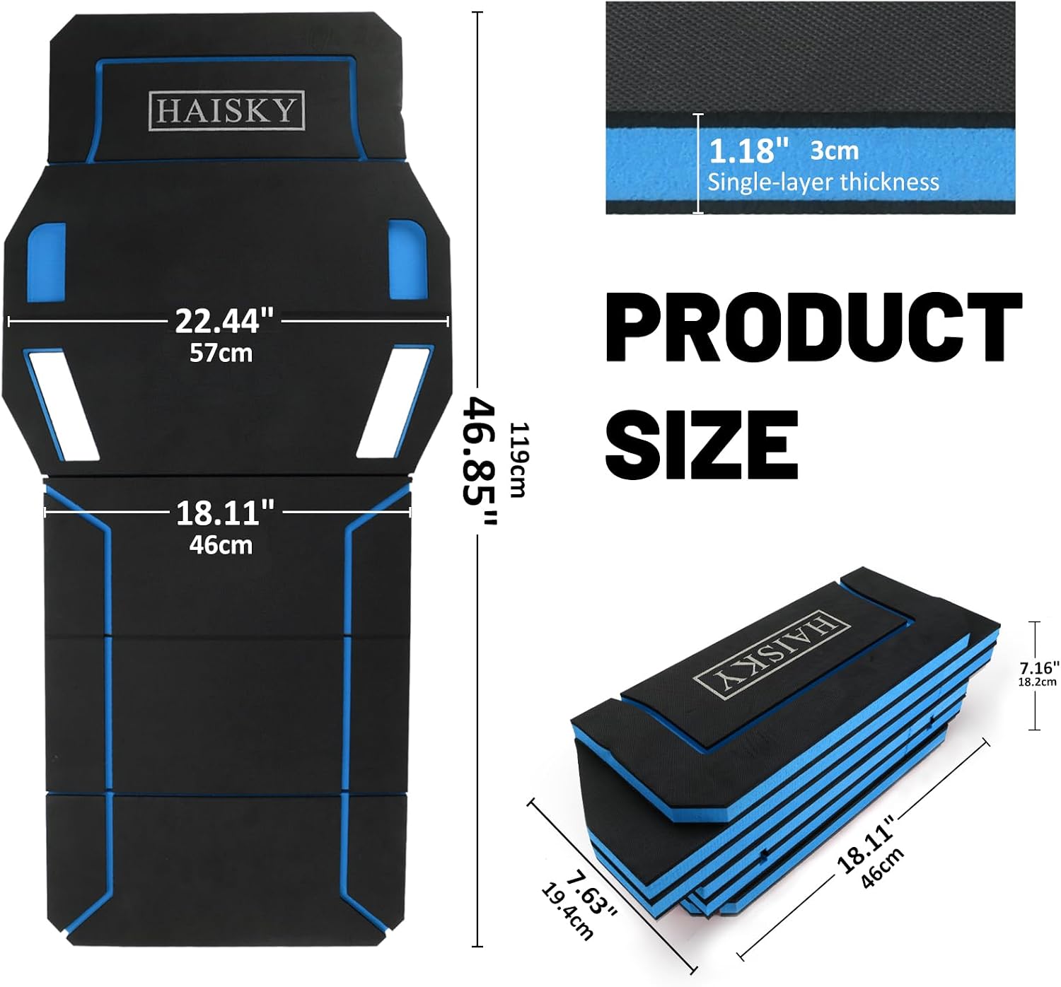 Foldable Mechanic Kneeling Pad,22.44" Wide EVA Foam Mat,1 Pack,Blue | 1.2" Thick High Density Cushioning Foam Kneeling