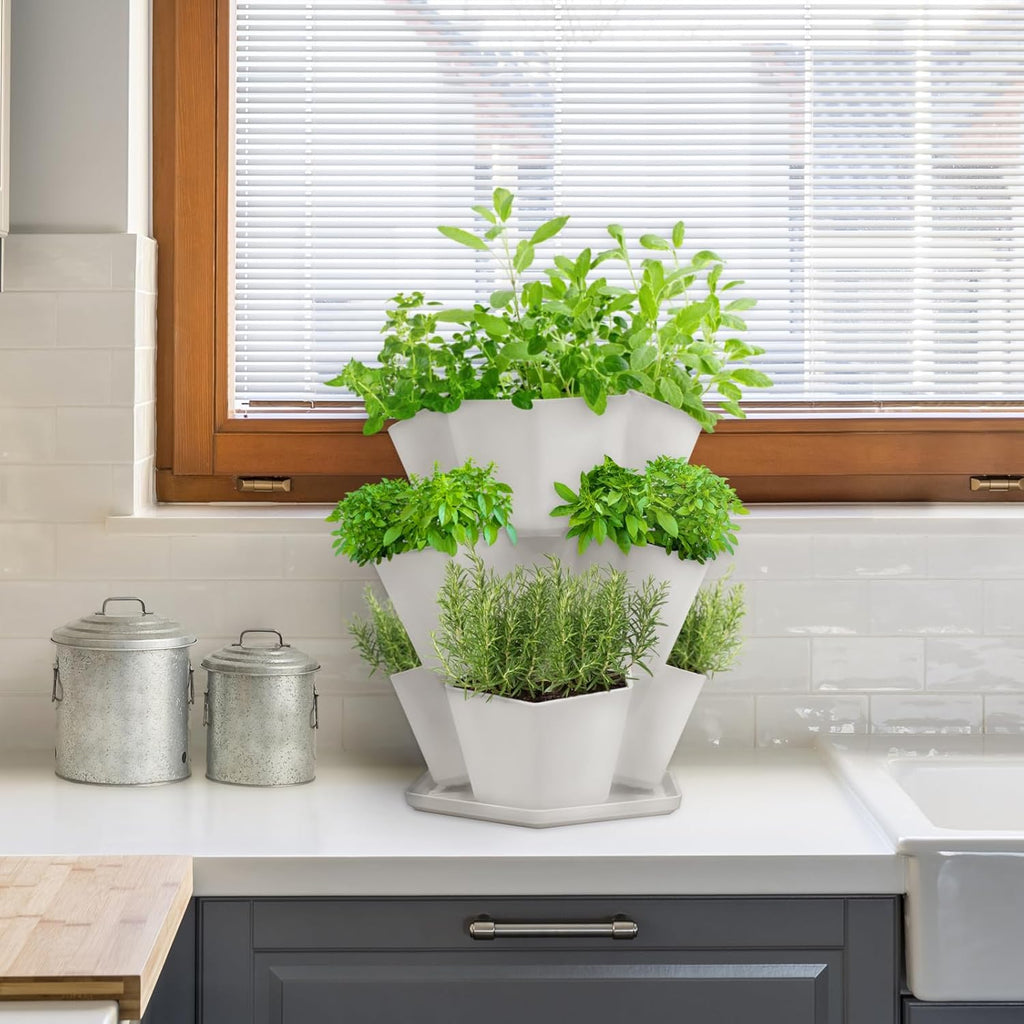 Tierra Verde 3-Tier Stackable Countertop Tabletop Modular Planter in Eggshell White