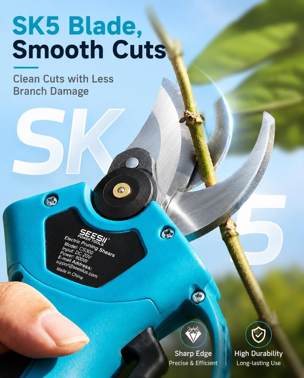 SEESII Electric Pruning Shears, 1.4" Cutting Cordless Pruner for Gardening | 2×2000mAh Batteries, Brushless Motor
