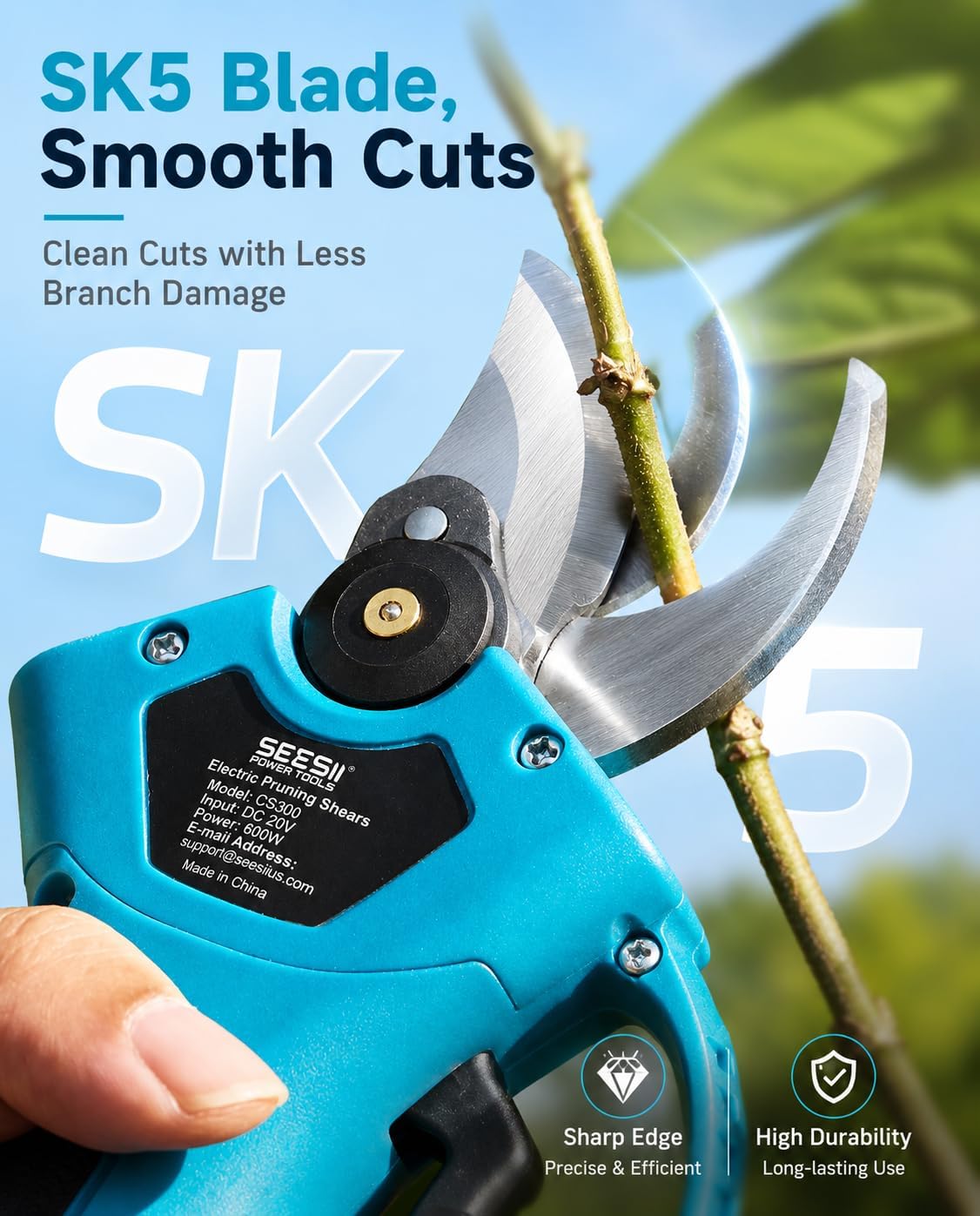SEESII Electric Pruning Shears, 1.4" Cutting Cordless Pruner for Gardening | 2×2000mAh Batteries, Brushless Motor