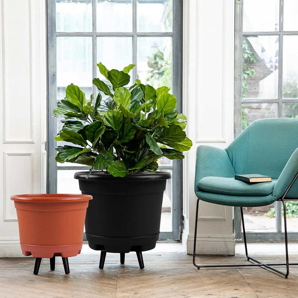 KPUVX Outdoor Flower Pots, 13 inch, 5 Packs | Modern Decorative, Garden Pot with Saucer, Lightweight Large Plastic