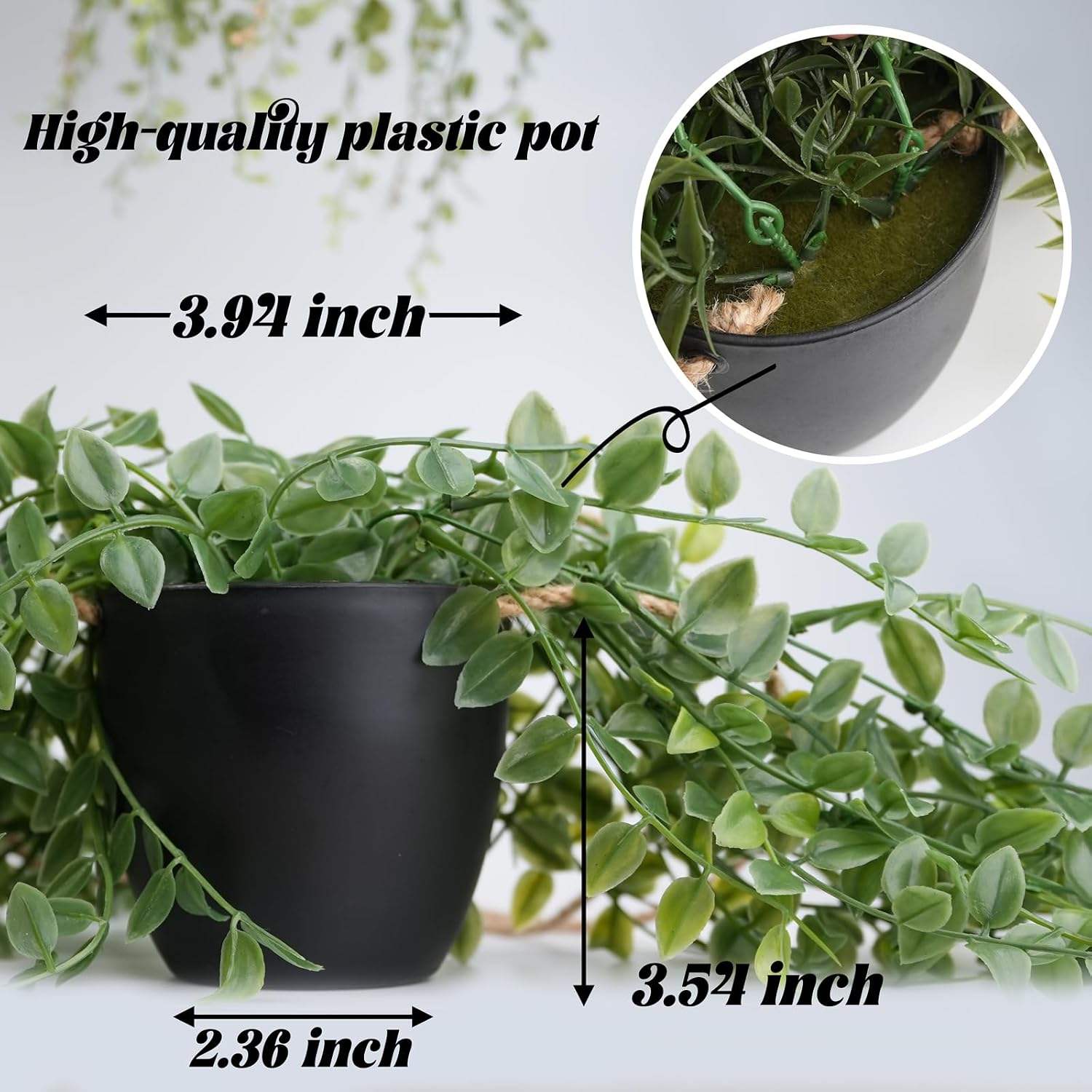 3 Packs Fake Hanging Plants with Black Pots for Wall Decor | 20" Long, Lifelike Cascading Greenery, Easy to Clean