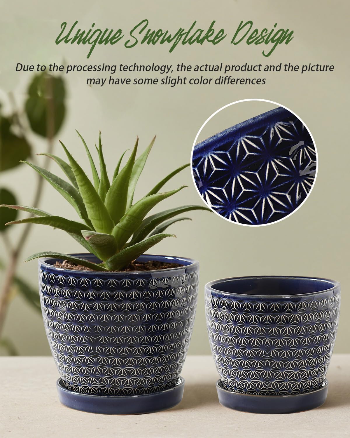 Plant Pots, Planters for Indoor Plants, Ceramic Plant Pots, 6.5+5.5 inch Plant Pot with Drainage and Saucer, Pots for