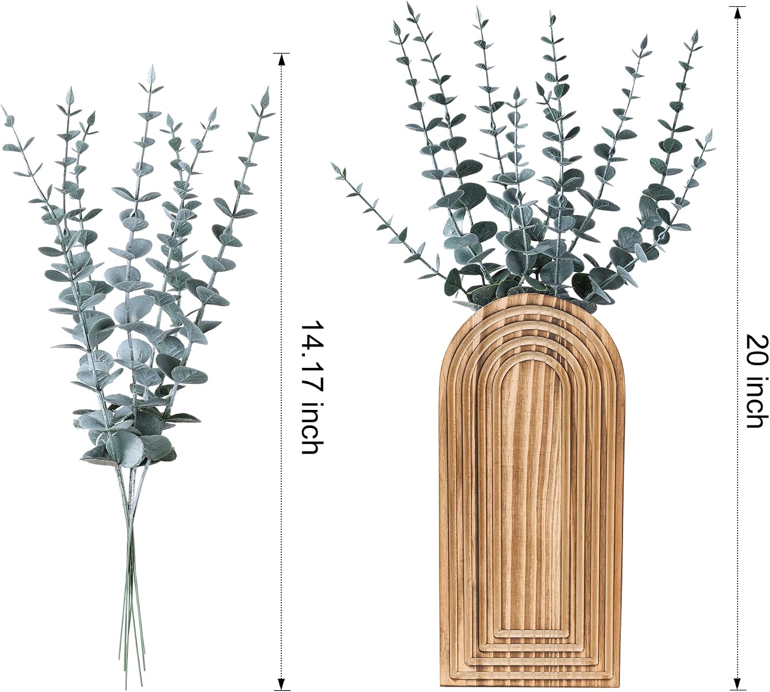 DREAMLOOM 2 Pack Wooden Wall Vases with Eucalyptus Artificial Plants, Wall Hanging Planters Boho Modern Farmhouse