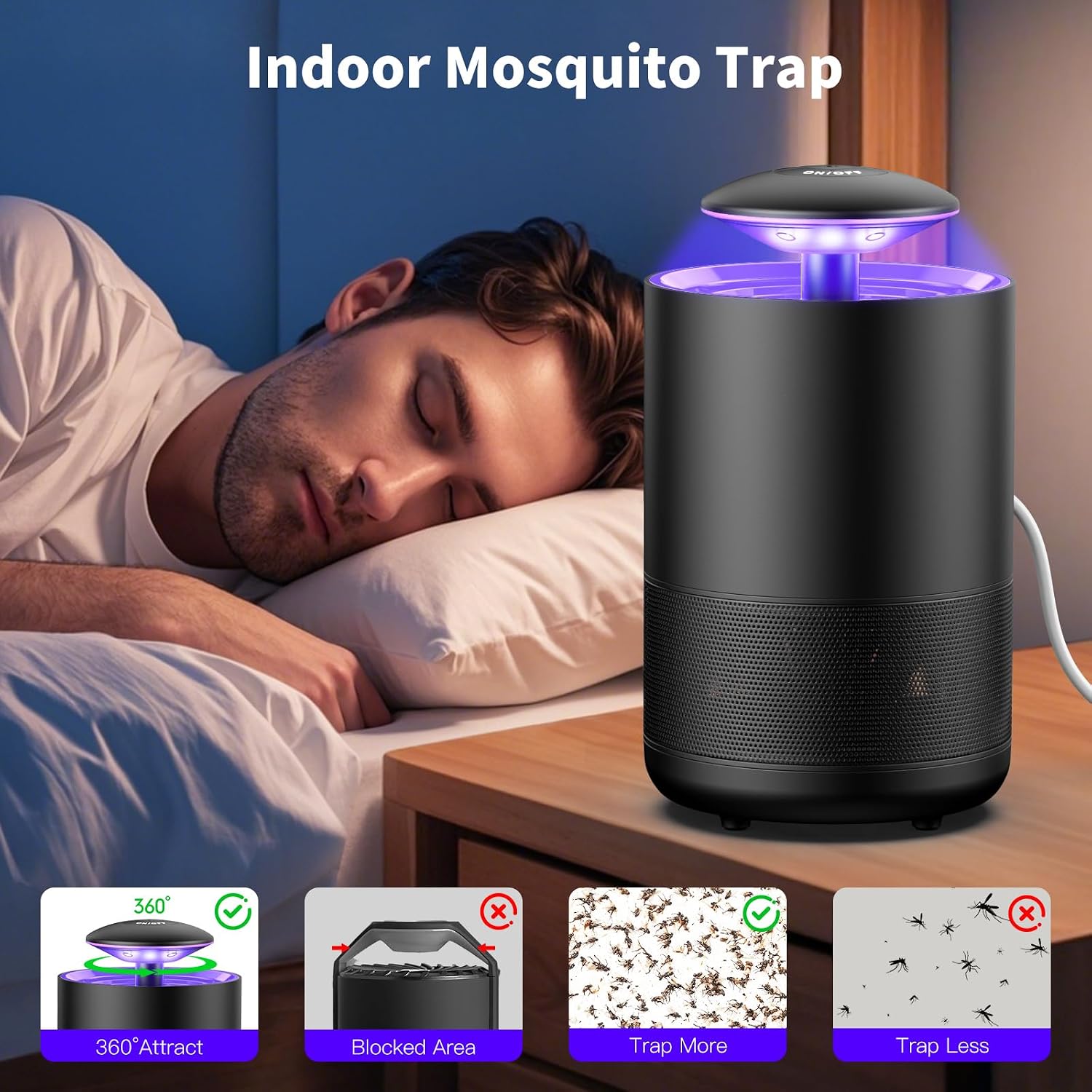 Indoor Mosquito Trap Fruit Fly Insect Control with Suction & Sticky Boards | Fan Catcher for Gnat, Moth, Flies, etc.