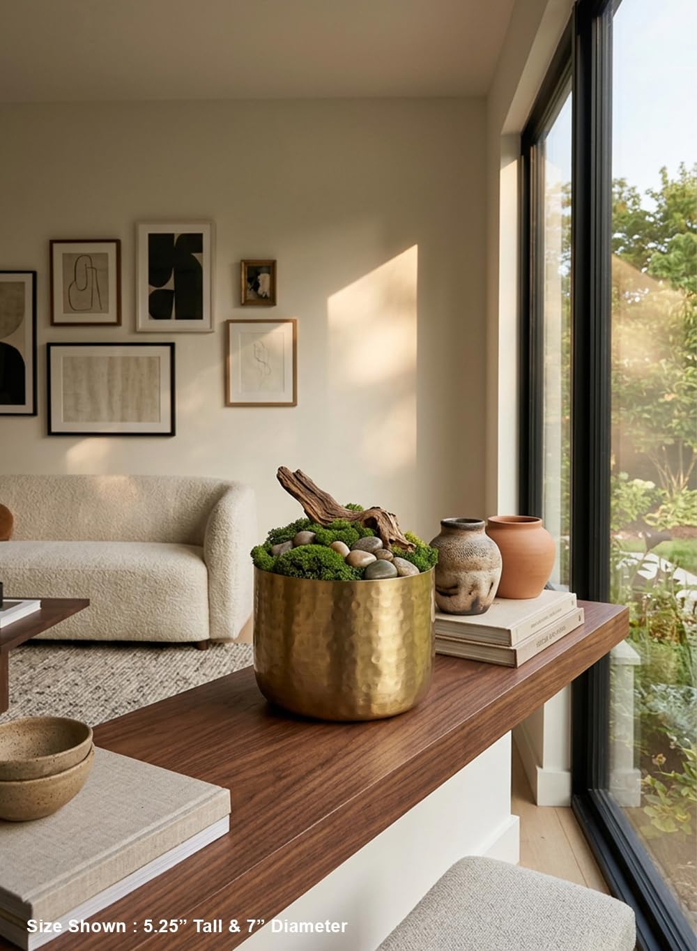 Serene Spaces Living Antique Brass Look Gold Hammered Pots: Stylish Indoor Planter, Decorative Accent for Potted