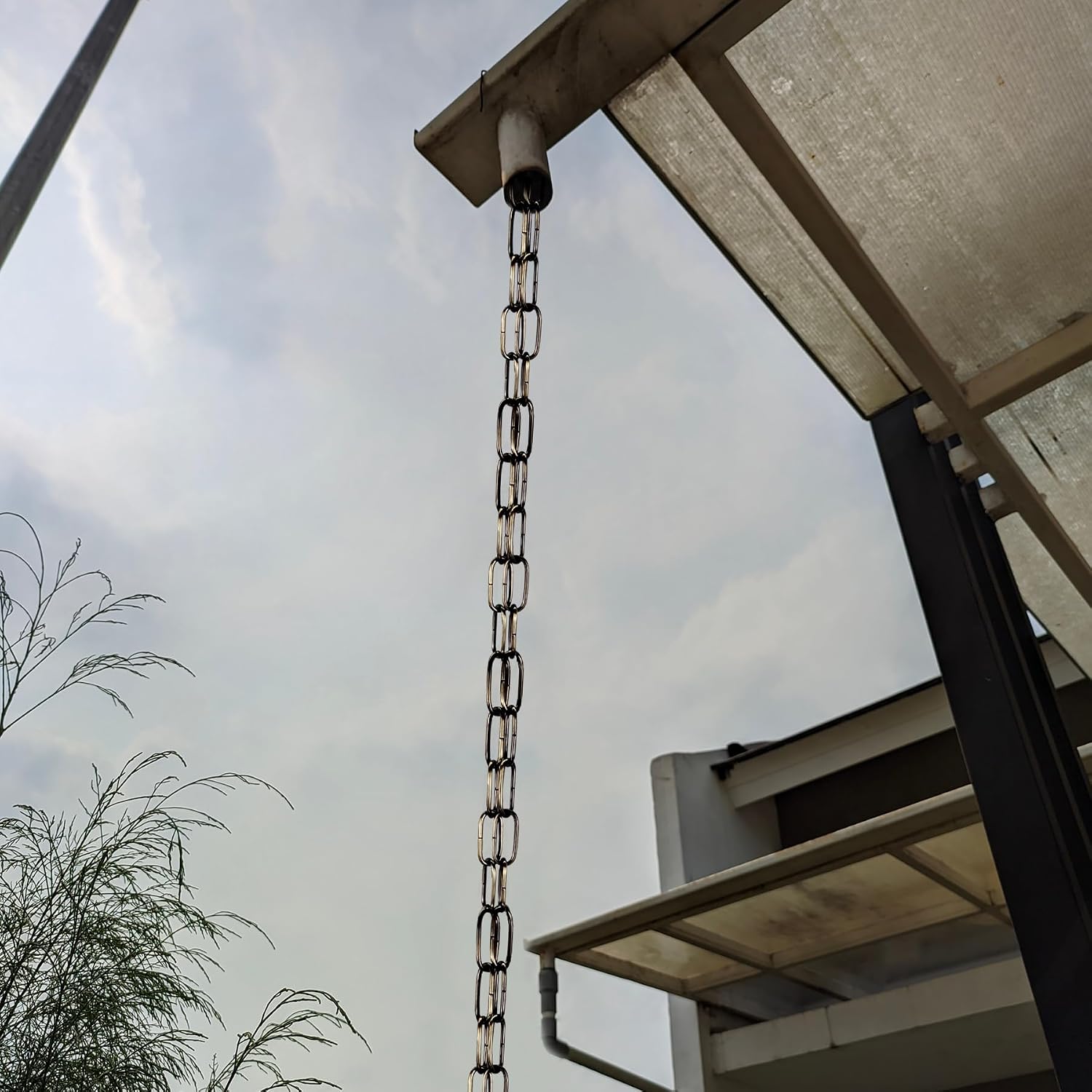LOFIR 16.5FT Matte Bronze Iron Rain Chain 4mm | 16.5ft bronze rain chain with hooks bells, 4mm iron tube for roof eaves